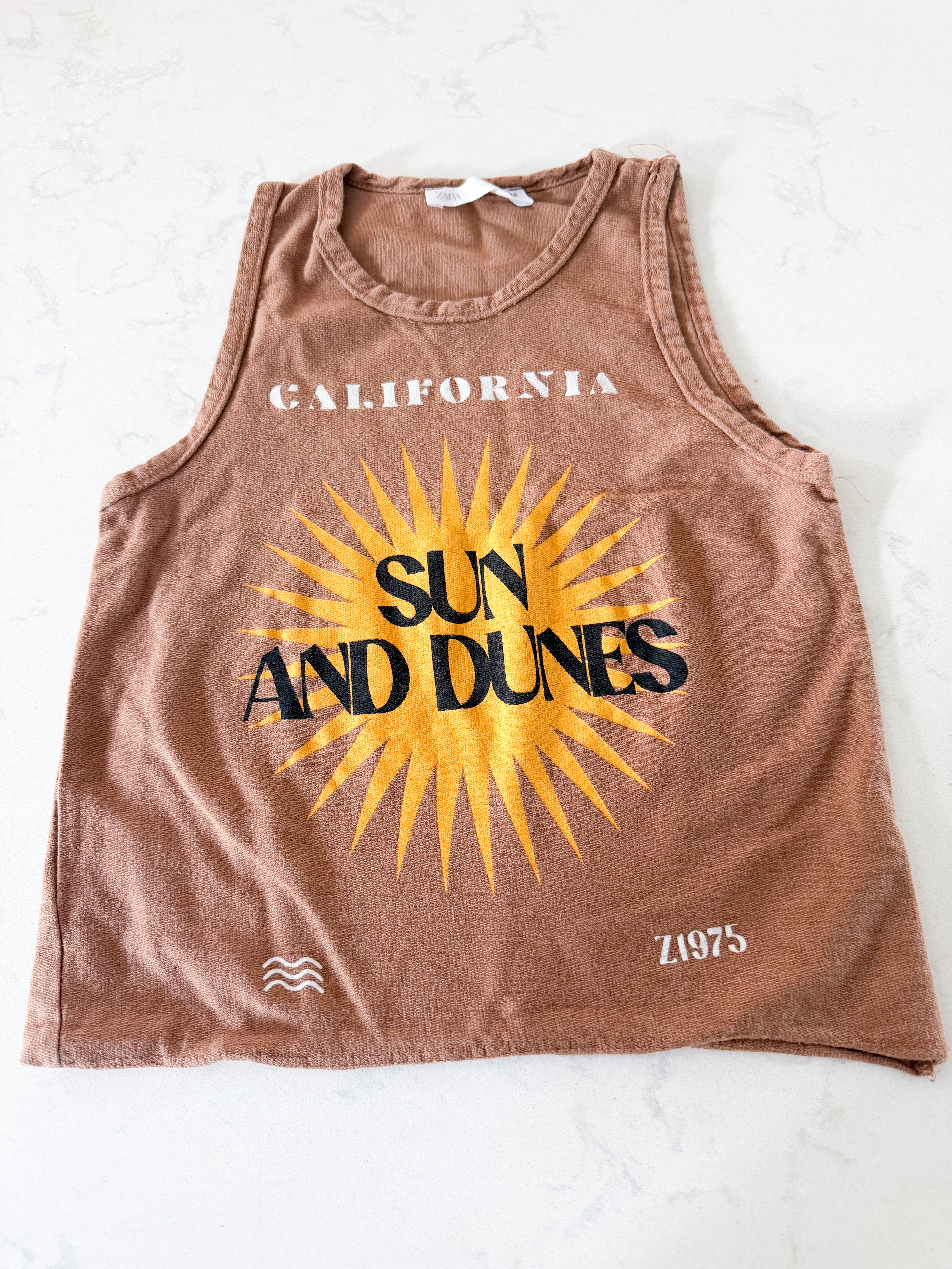 Zara- 6Y- GUC- brown tank with sun graphic