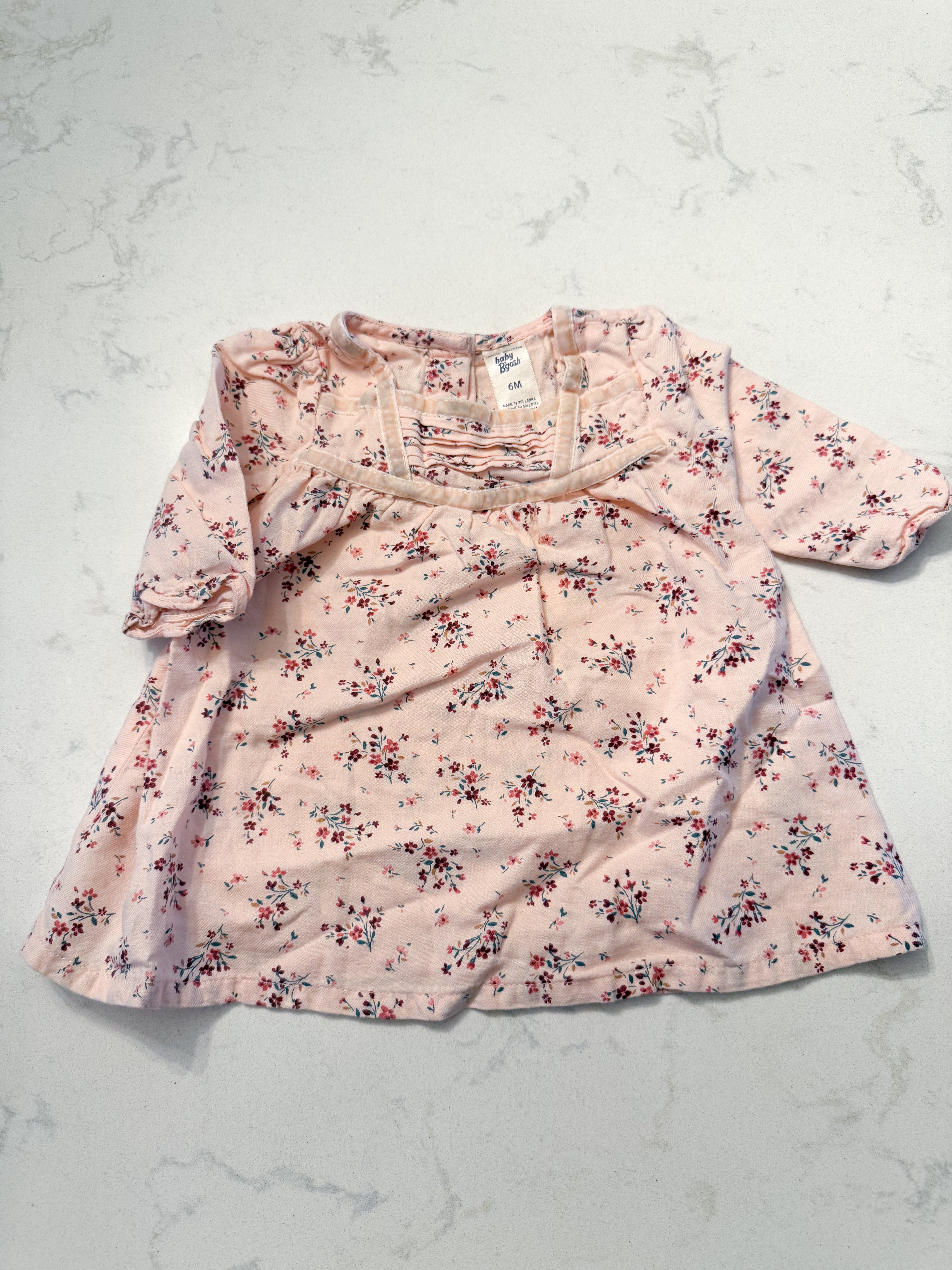 Baby B’gosh- 6m- PLAY- pink long sleeve dress with florals and velvet trim