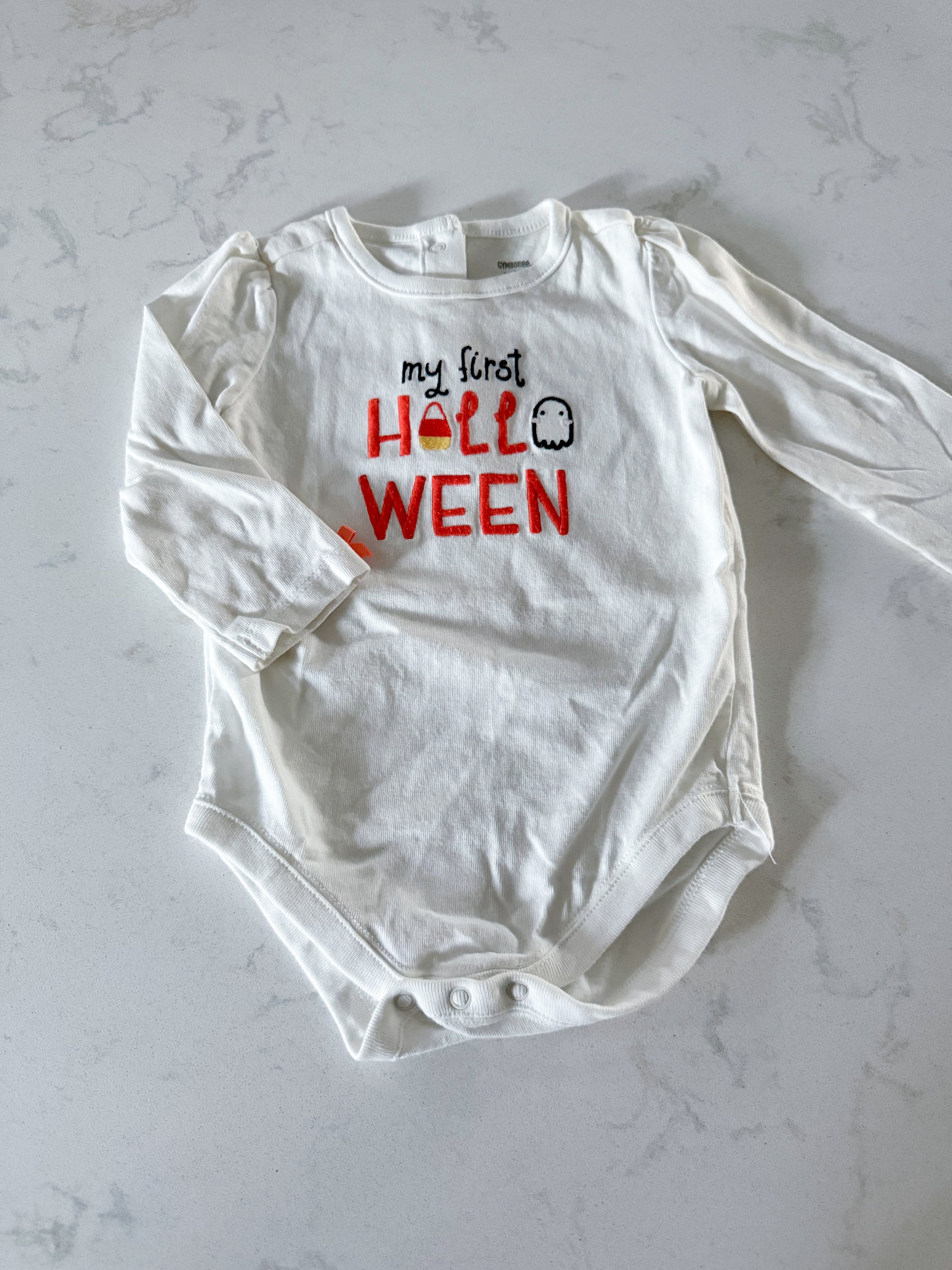 Gymboree- 3-6m-PLAY- white long sleeve bodysuit with “my first Halloween” embroidered