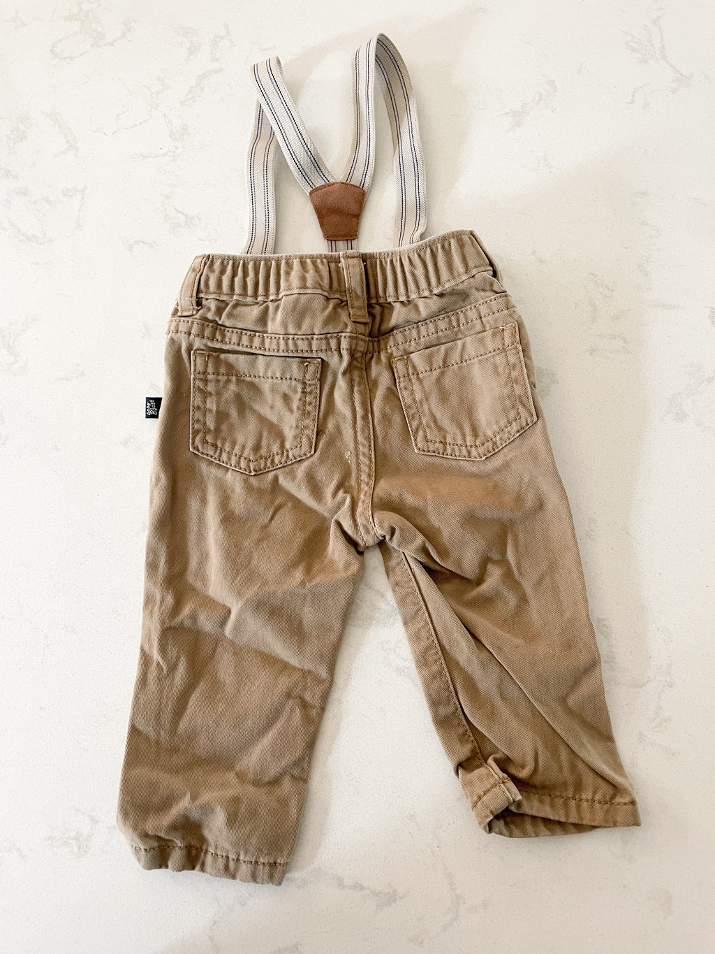 Baby B’gosh-6m-GUC- tan khakis with suspenders