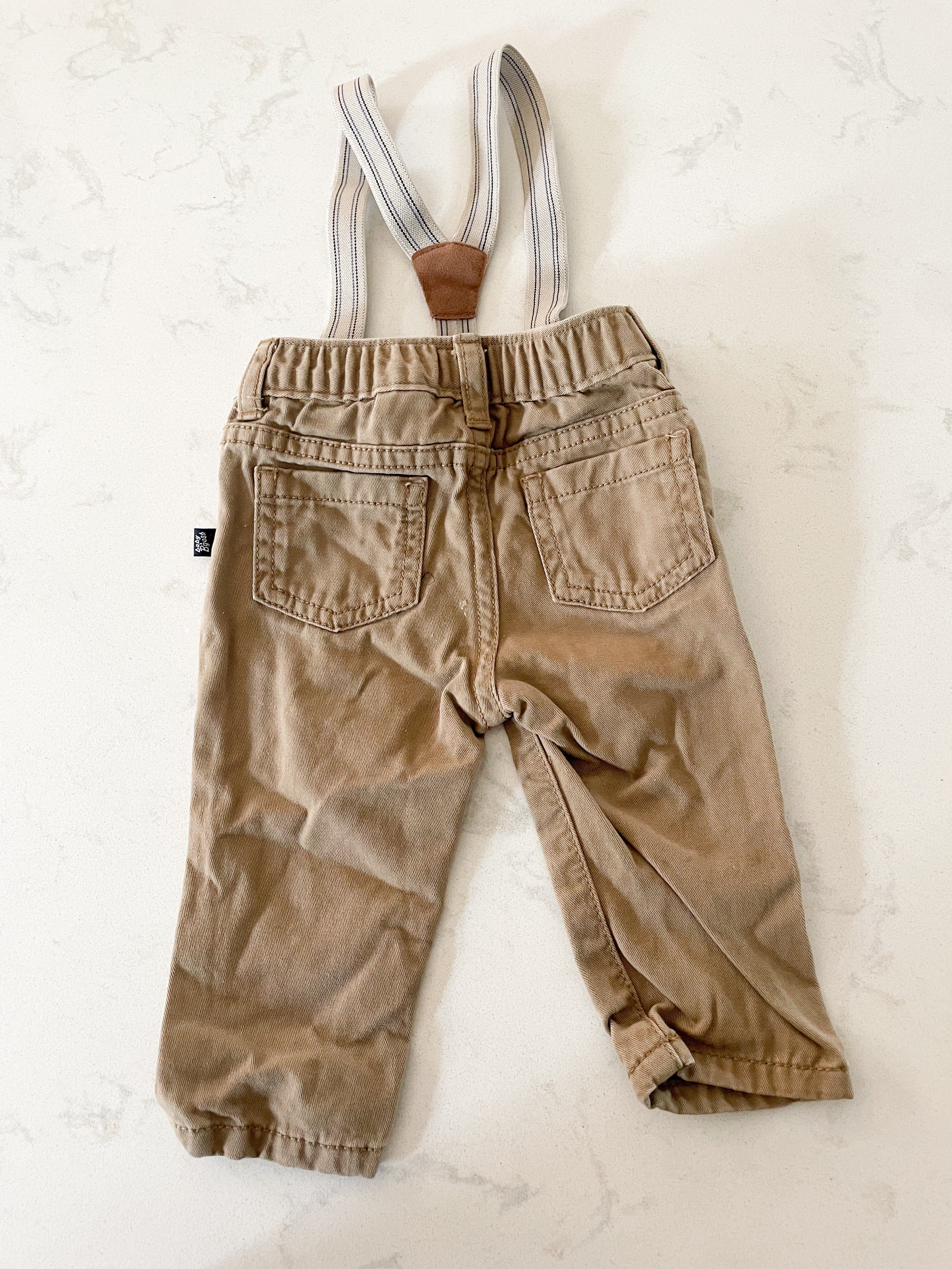 Baby B’gosh-6m-GUC- tan khakis with suspenders