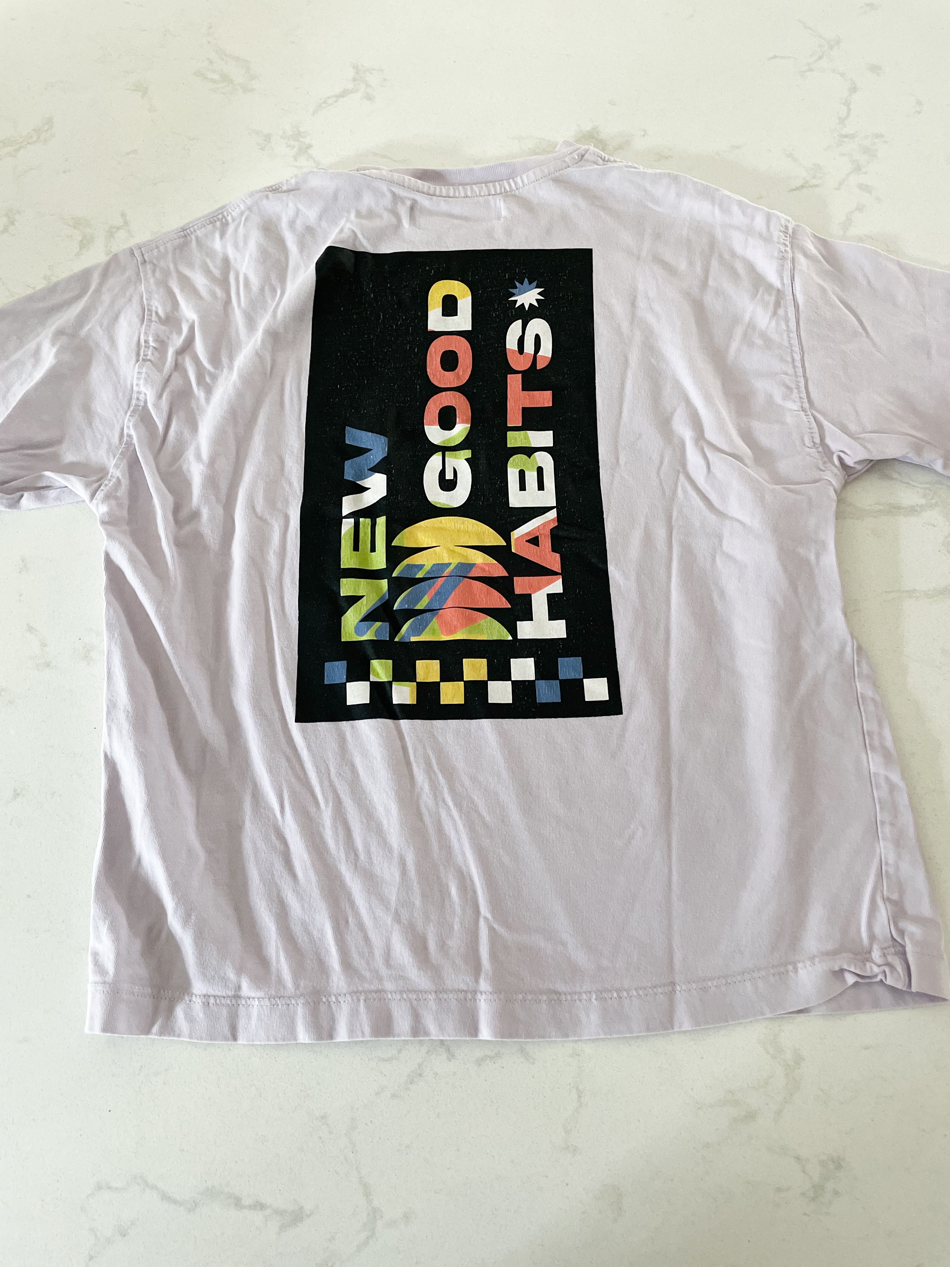 Zara-8Y-VGUC- light purple t shirt with graphic on back