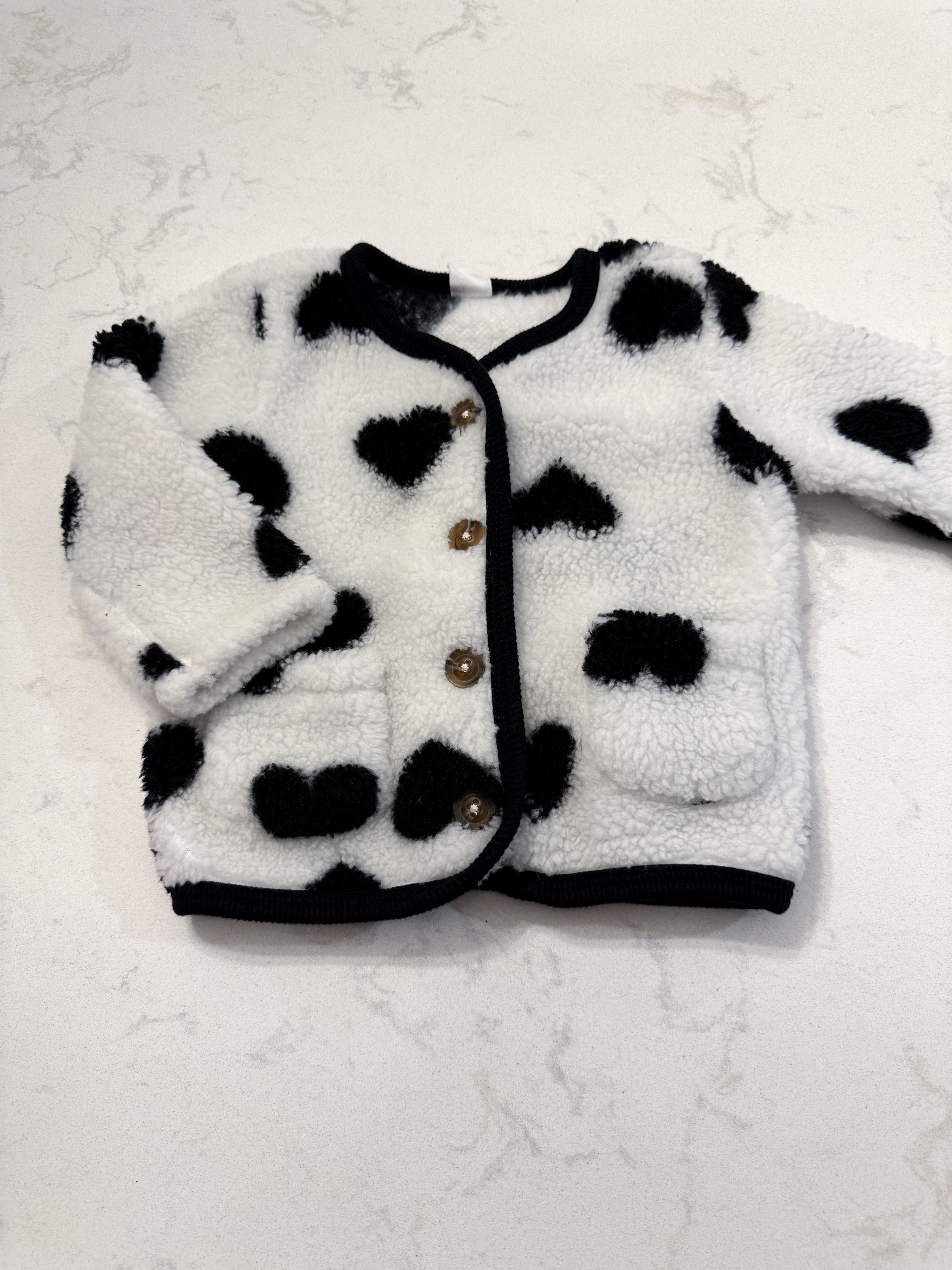 PL Baby Holiday- 9m- VGUC- white and black fuzzy cardigan with hearts