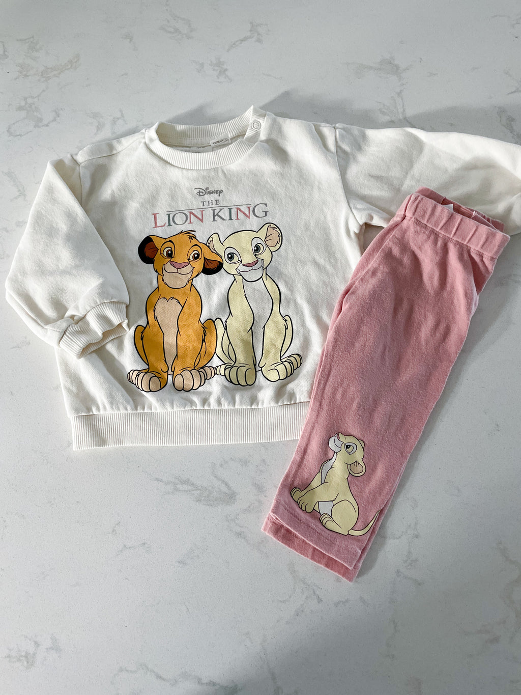H&M-9m-PLAY- Lion King pink and white sweat set