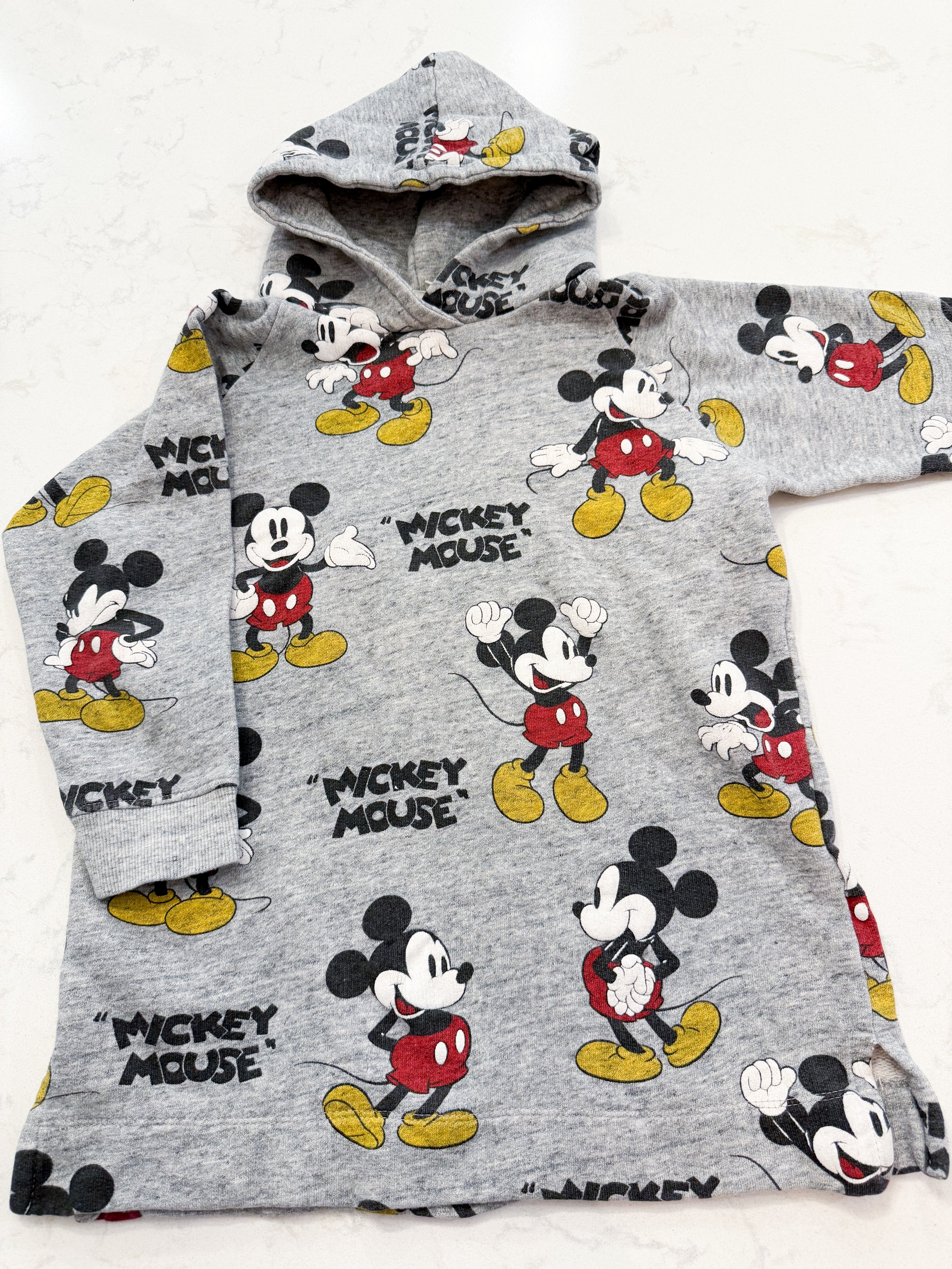 Zara- 8Y- GUC- grey hooded sweater with Mickey Mouse graphics