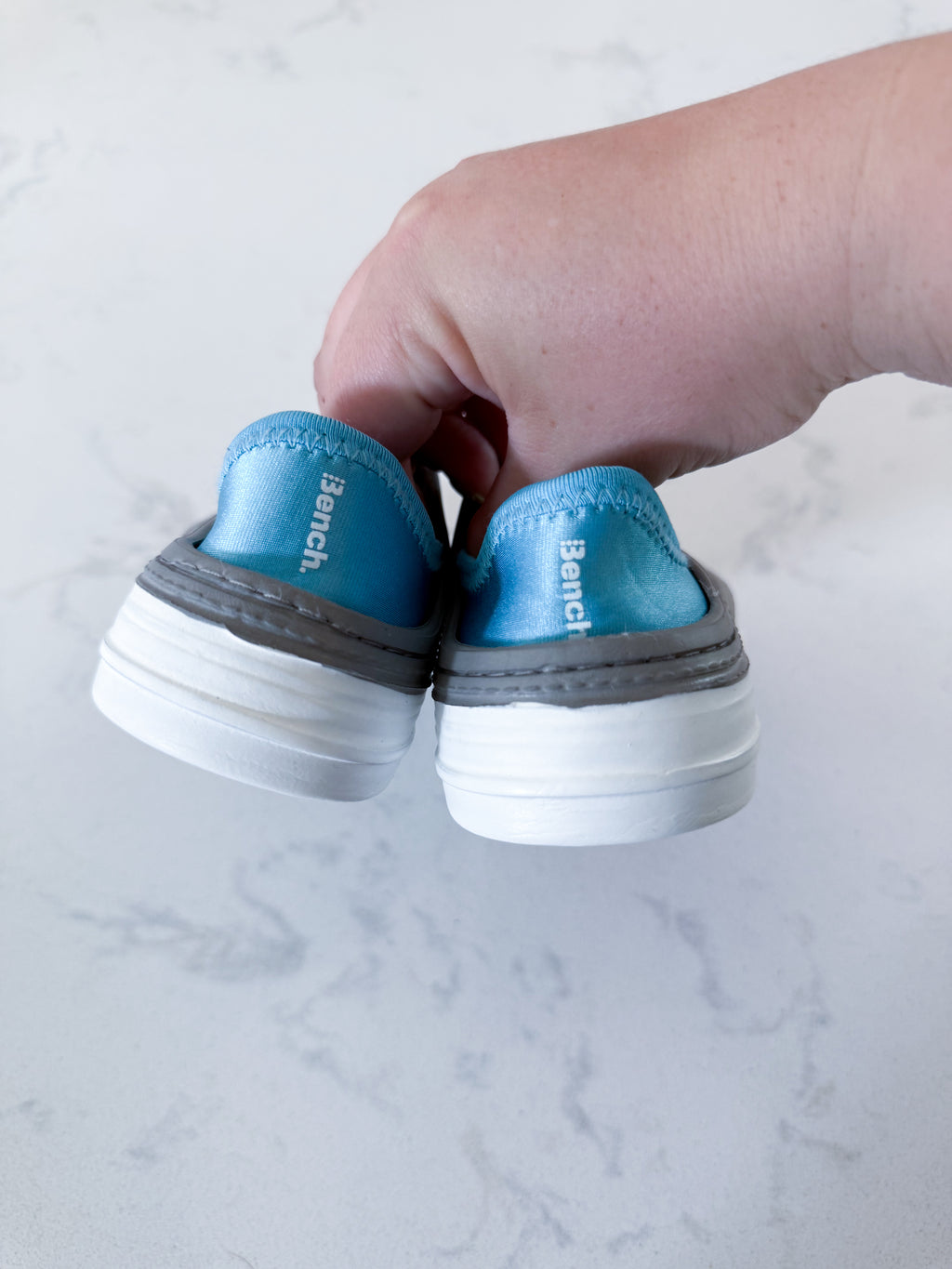 Bench- 9C/10C- GUC- grey slip on shoes with blue cloth heel