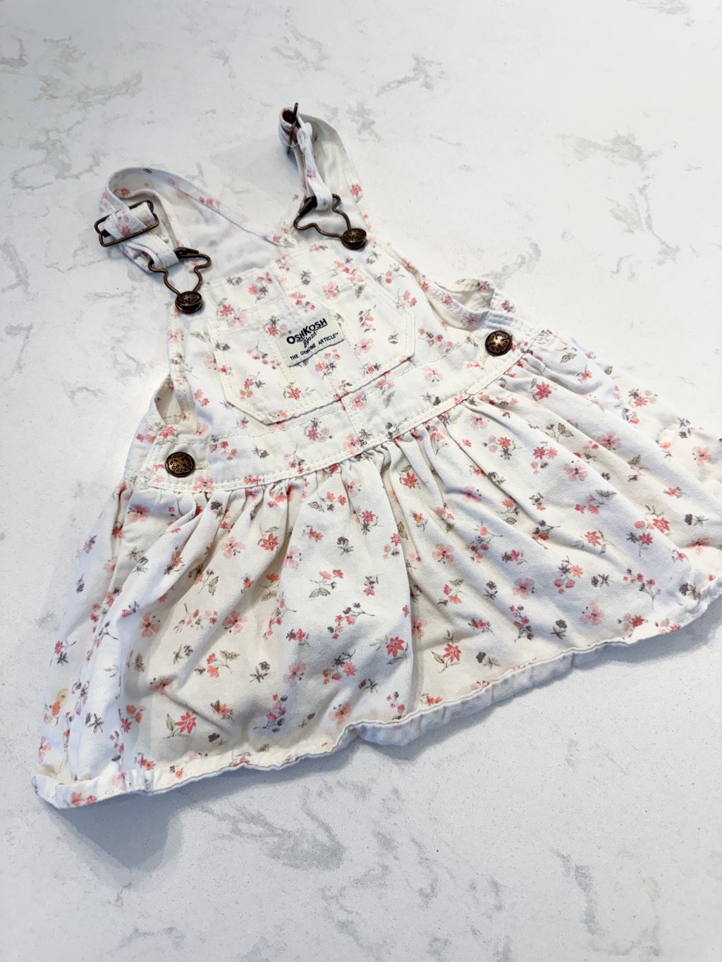 Oshkosh- 6-12m- VGUC- white skirtall dress with pink florals