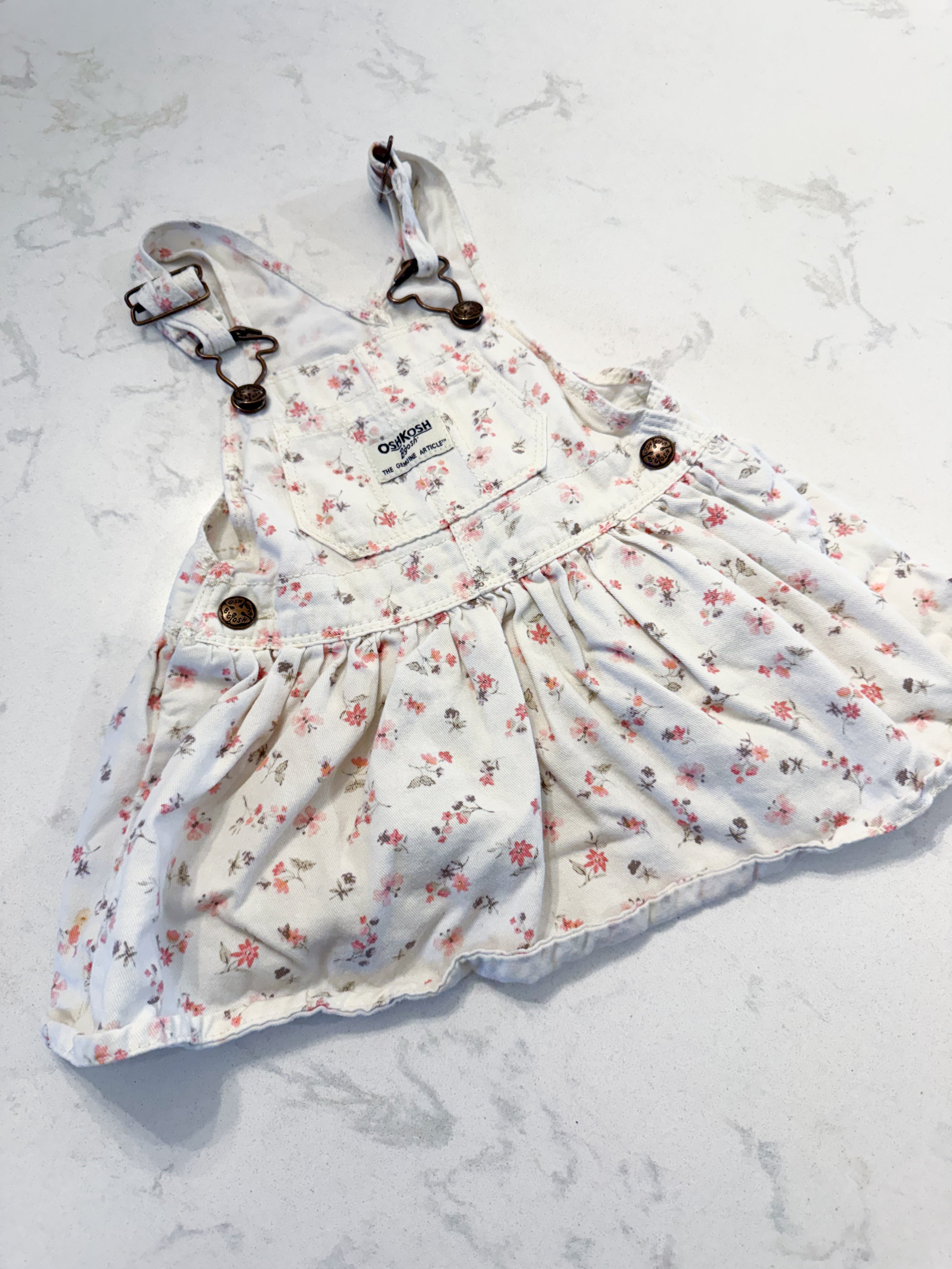 Oshkosh- 6-12m- VGUC- white skirtall dress with pink florals