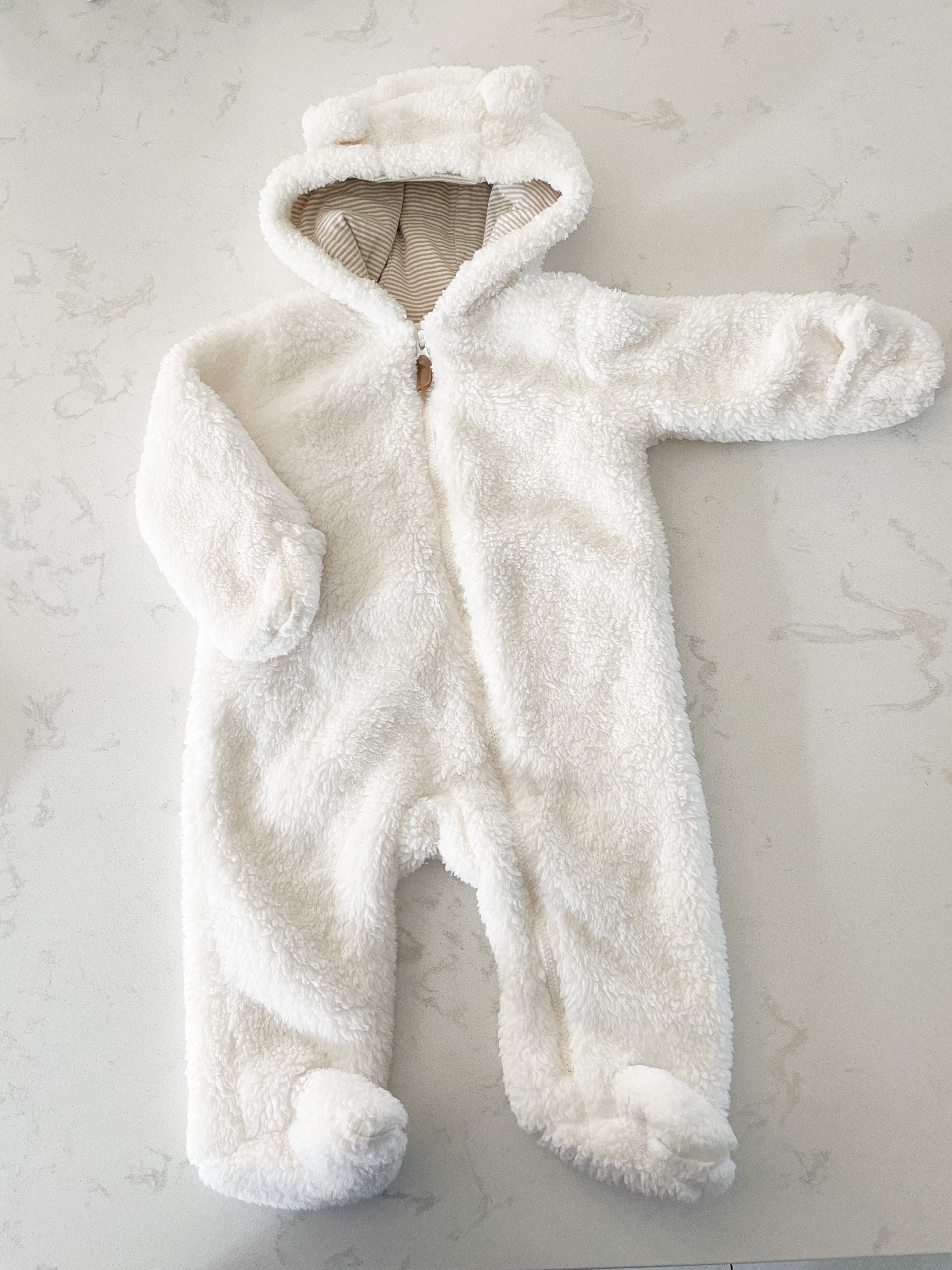 Carters- 6 months- white bear ears bunting suit