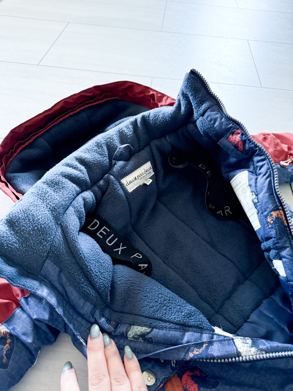 Deux Par Deux- 3T- VGUC- rust brown and blue snow suit with bears