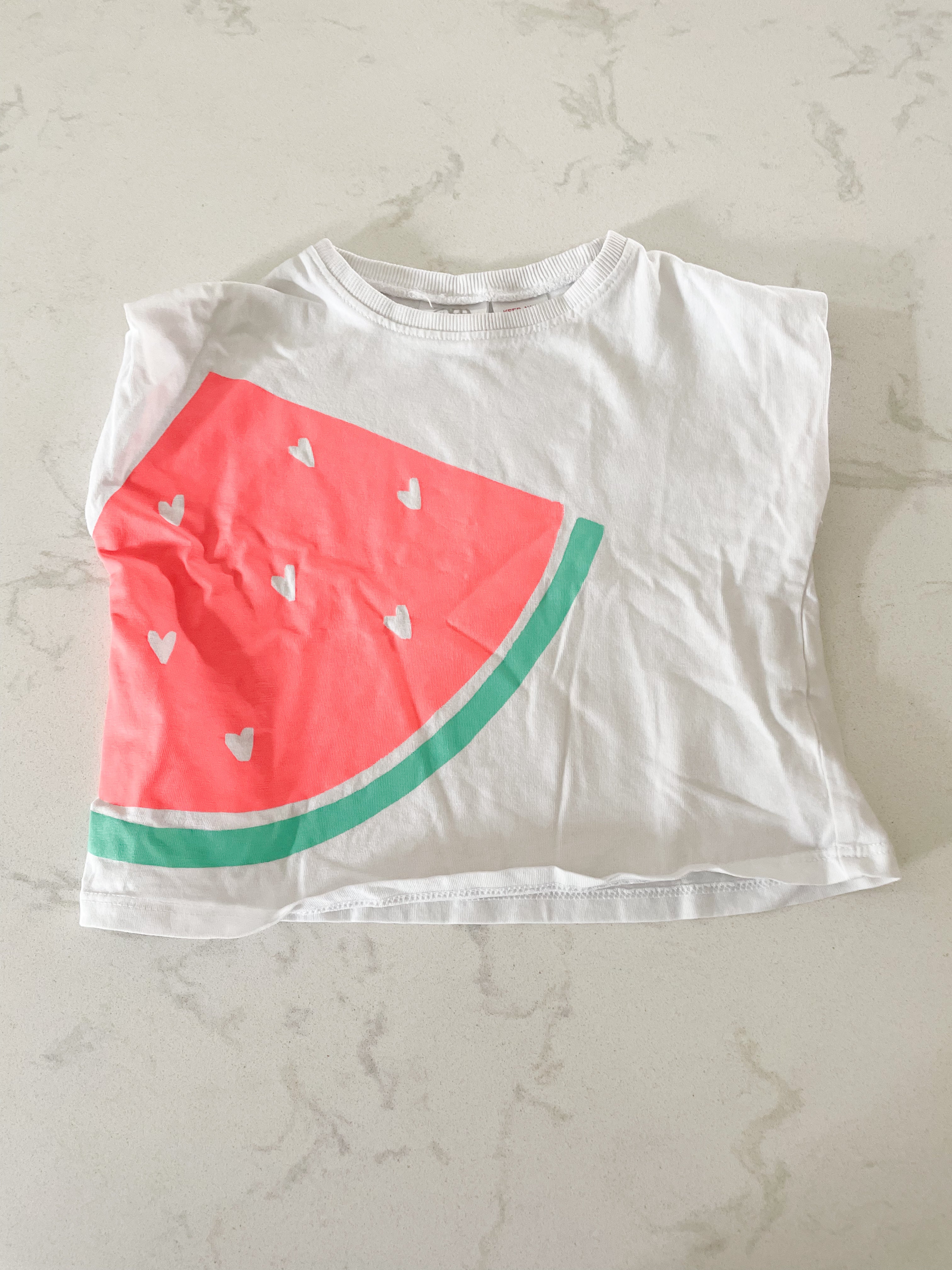 Zara-9-12m-VGUC- white tee with neon watermelon