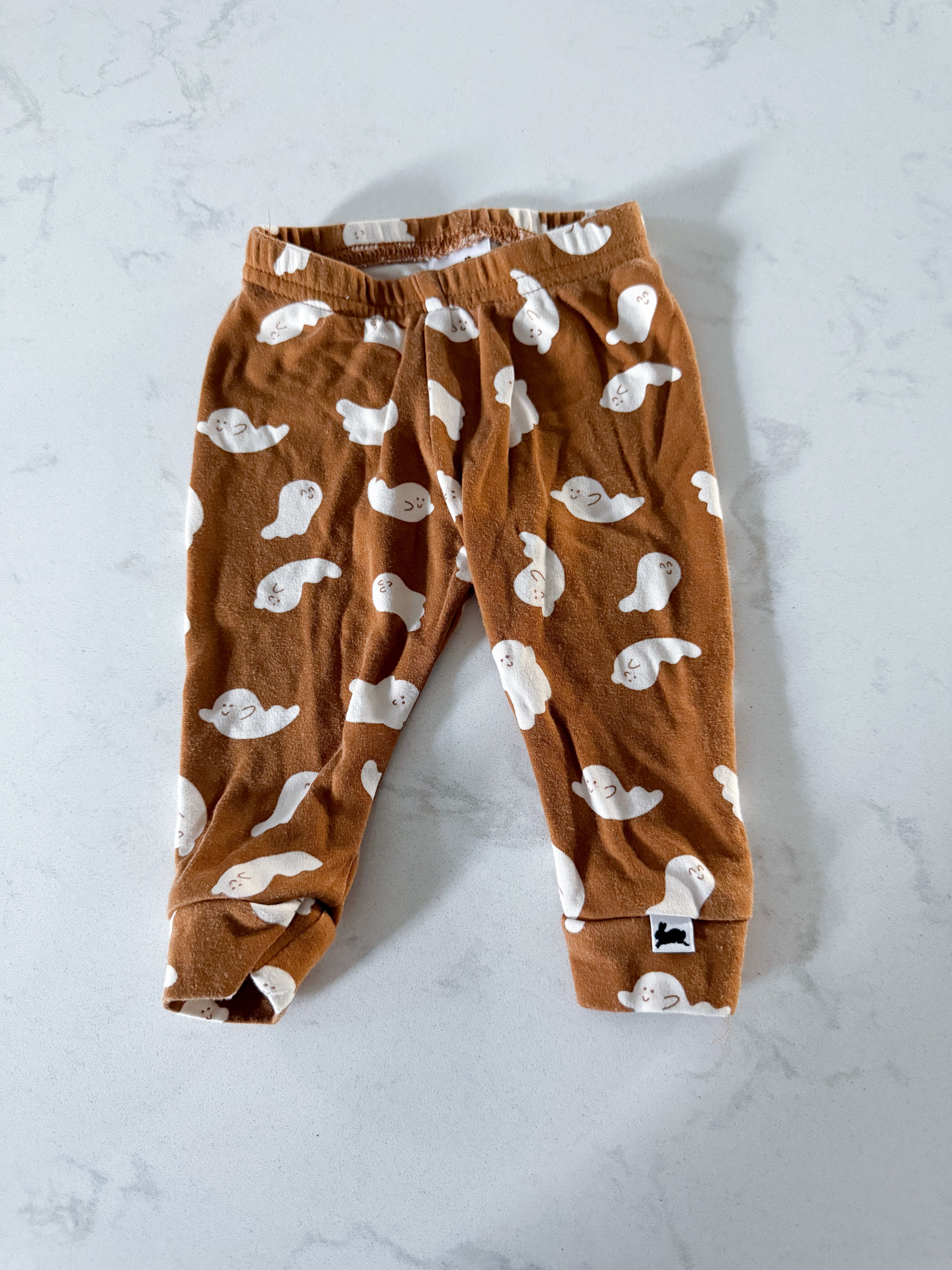 Little and Lively- 0-3m- GUC- brown bamboo leggings with ghosts all over