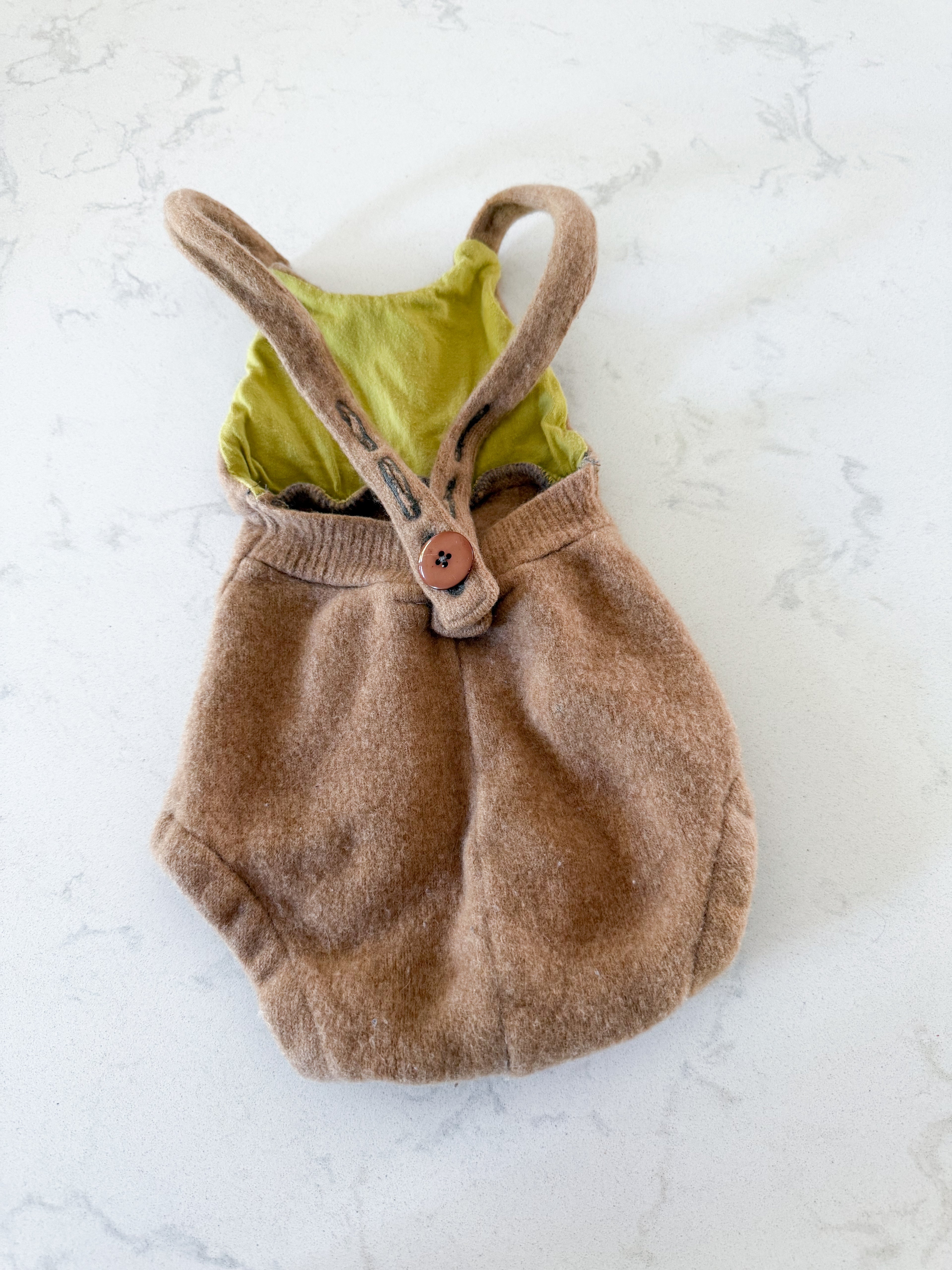 Nooks Design- no size (3-6m)- GUC- brown wool halter romper with adjustable button