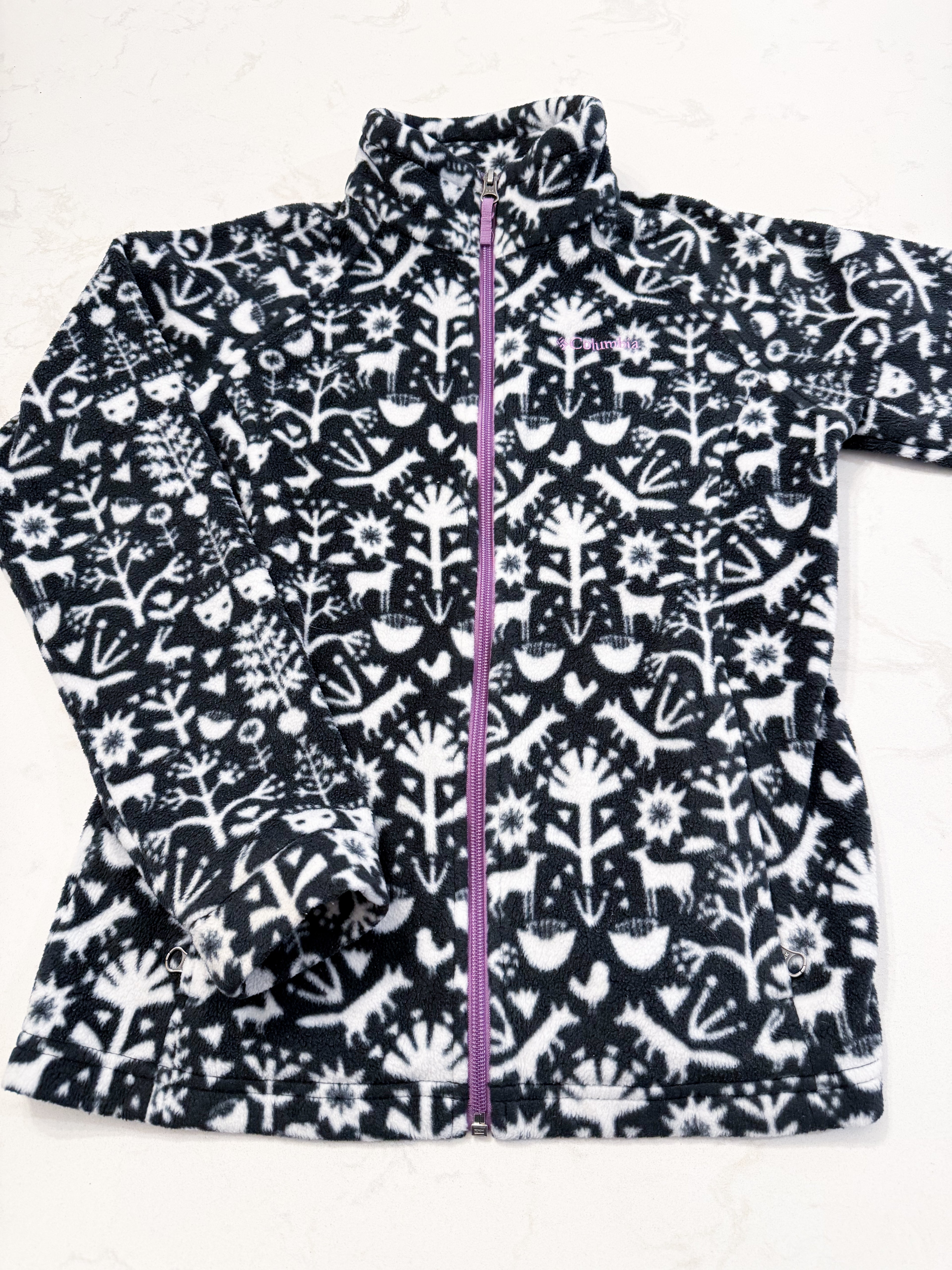 Columbia- 14-16Y- GUC- zip up black and white fleece