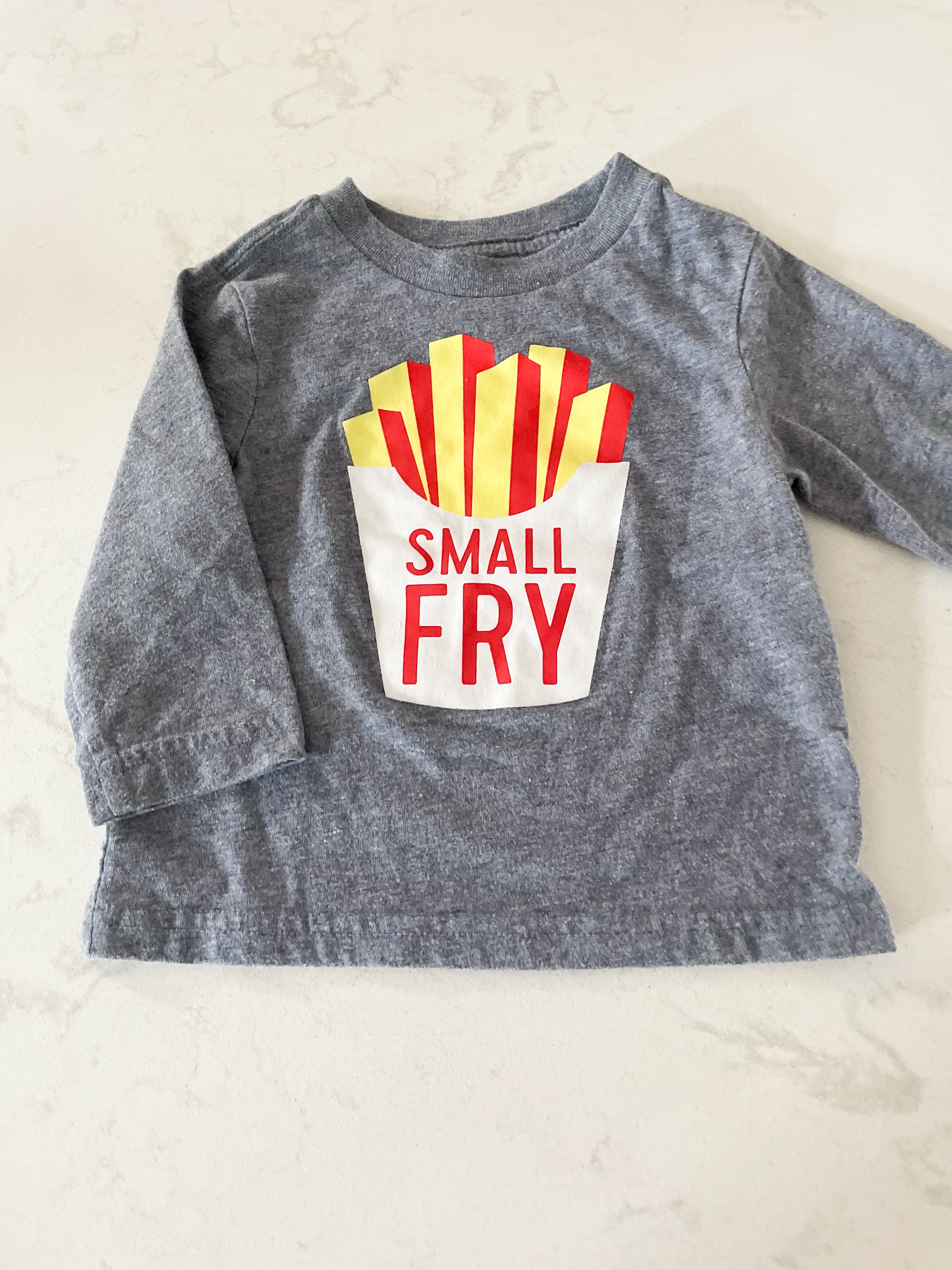 The Children’s Place-6-9m-GUC- grey long sleeve shirt with French fries