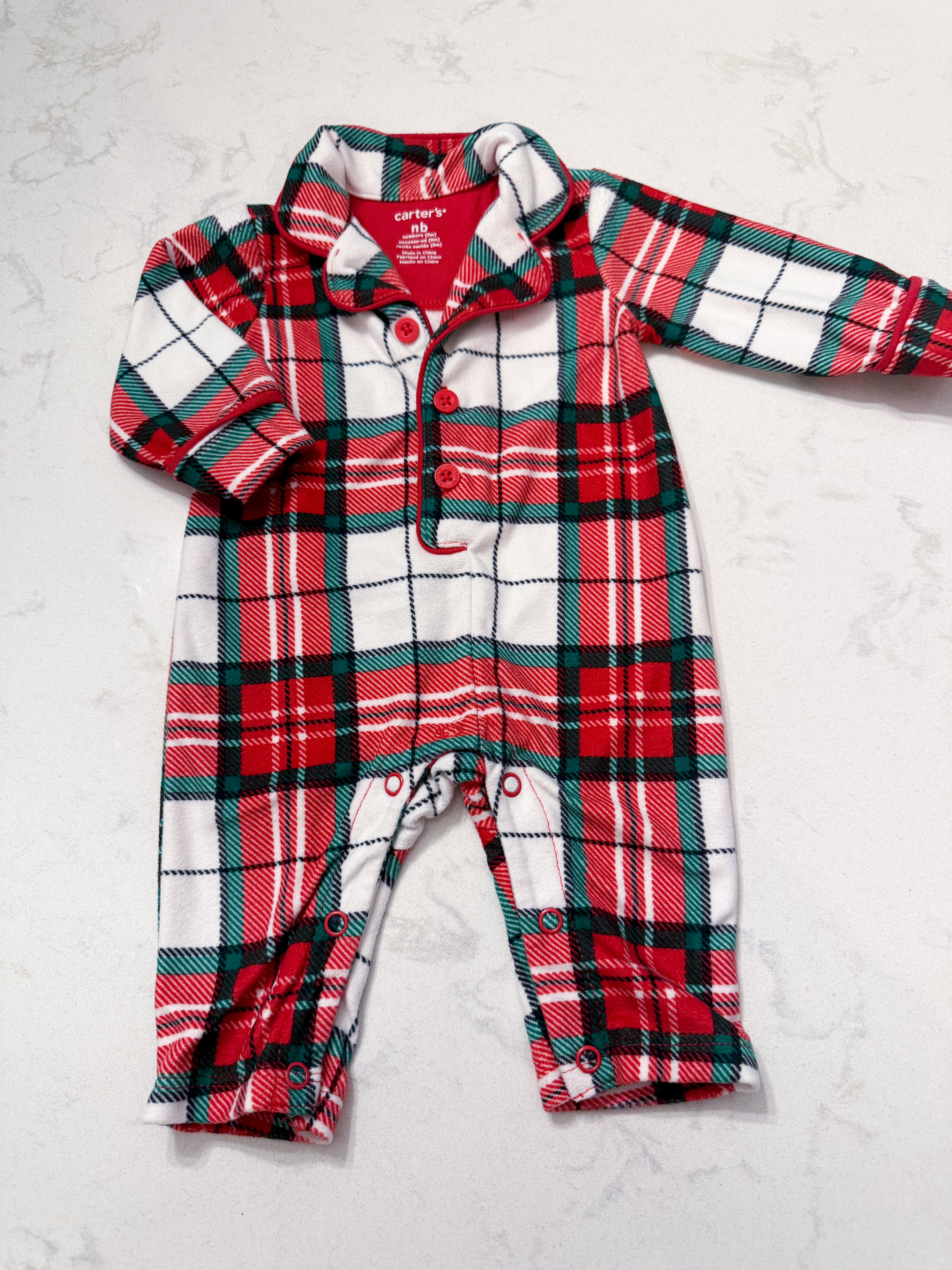 Carter’s- newborn- GUC- button up collared plaid pajamas