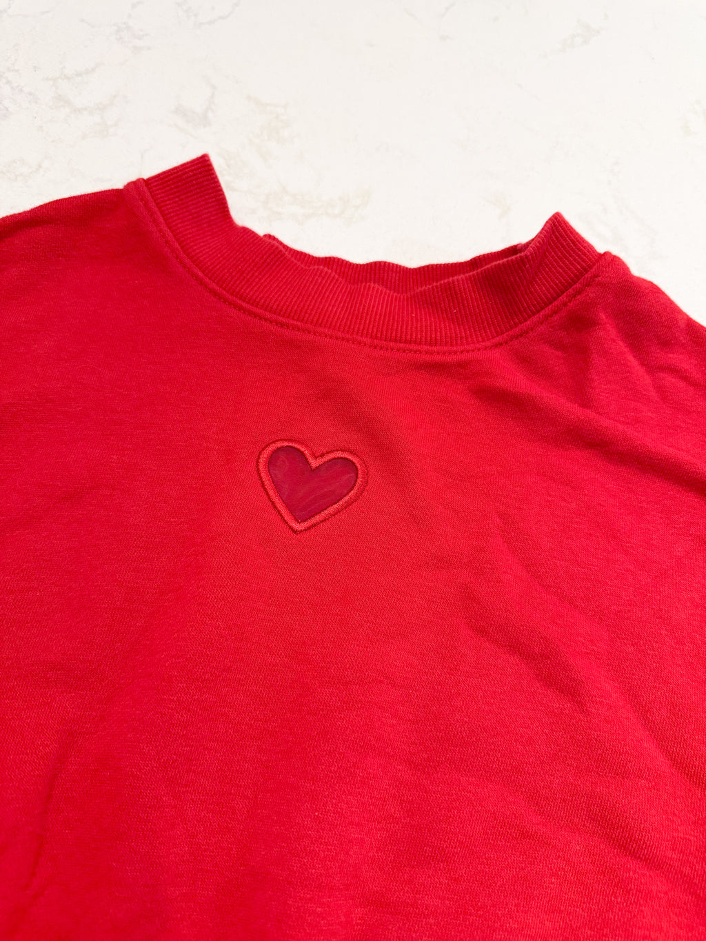 H&M- 12-14Y- VGUC- red crop sweater with embroidered heart on chest