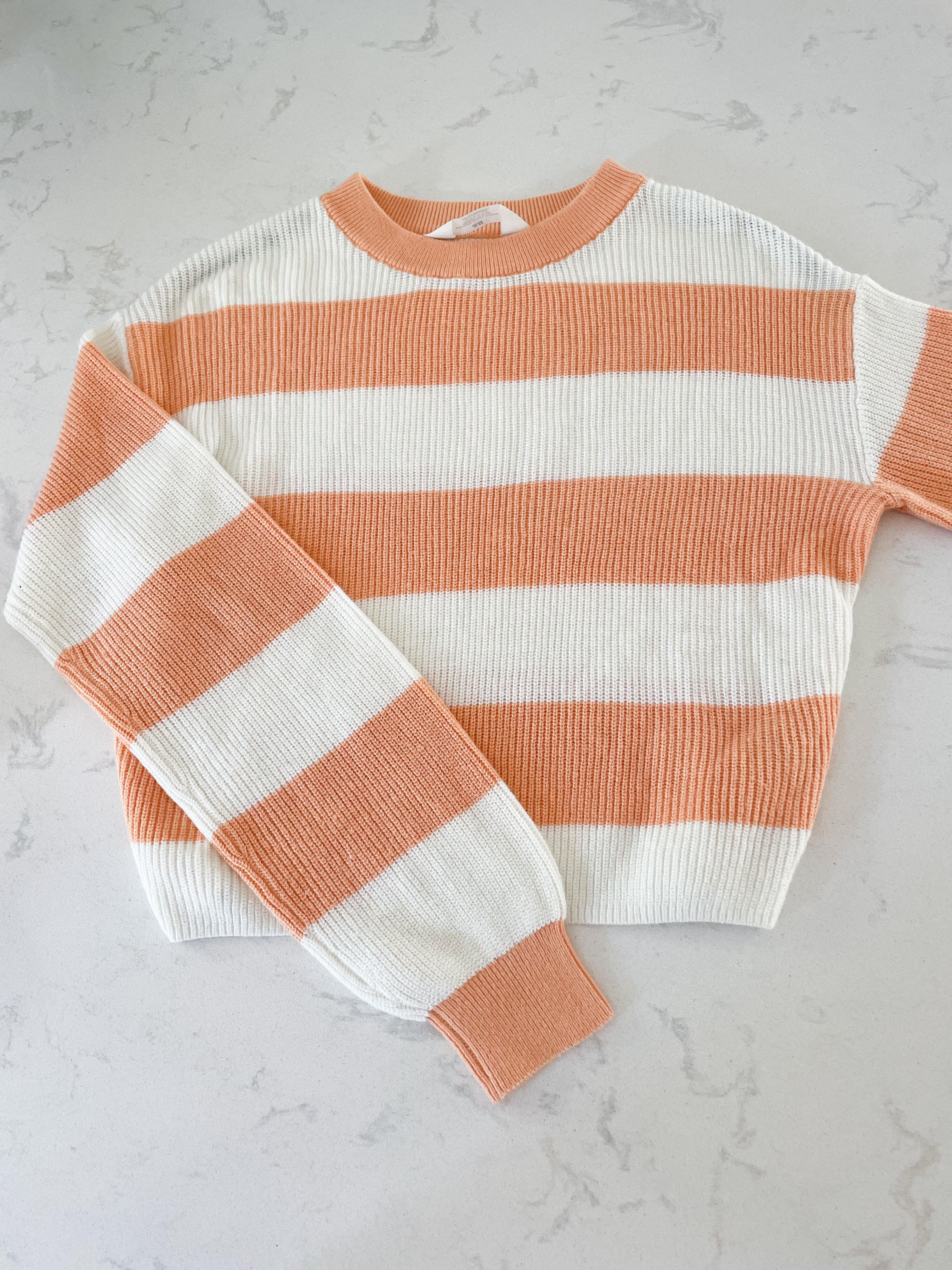 H&M- 16-18Y- orange and white striped knit sweater