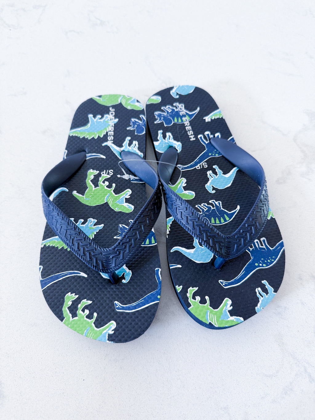 Joe Fresh- small (11C)- BNWOT- navy blue Dino flip flops