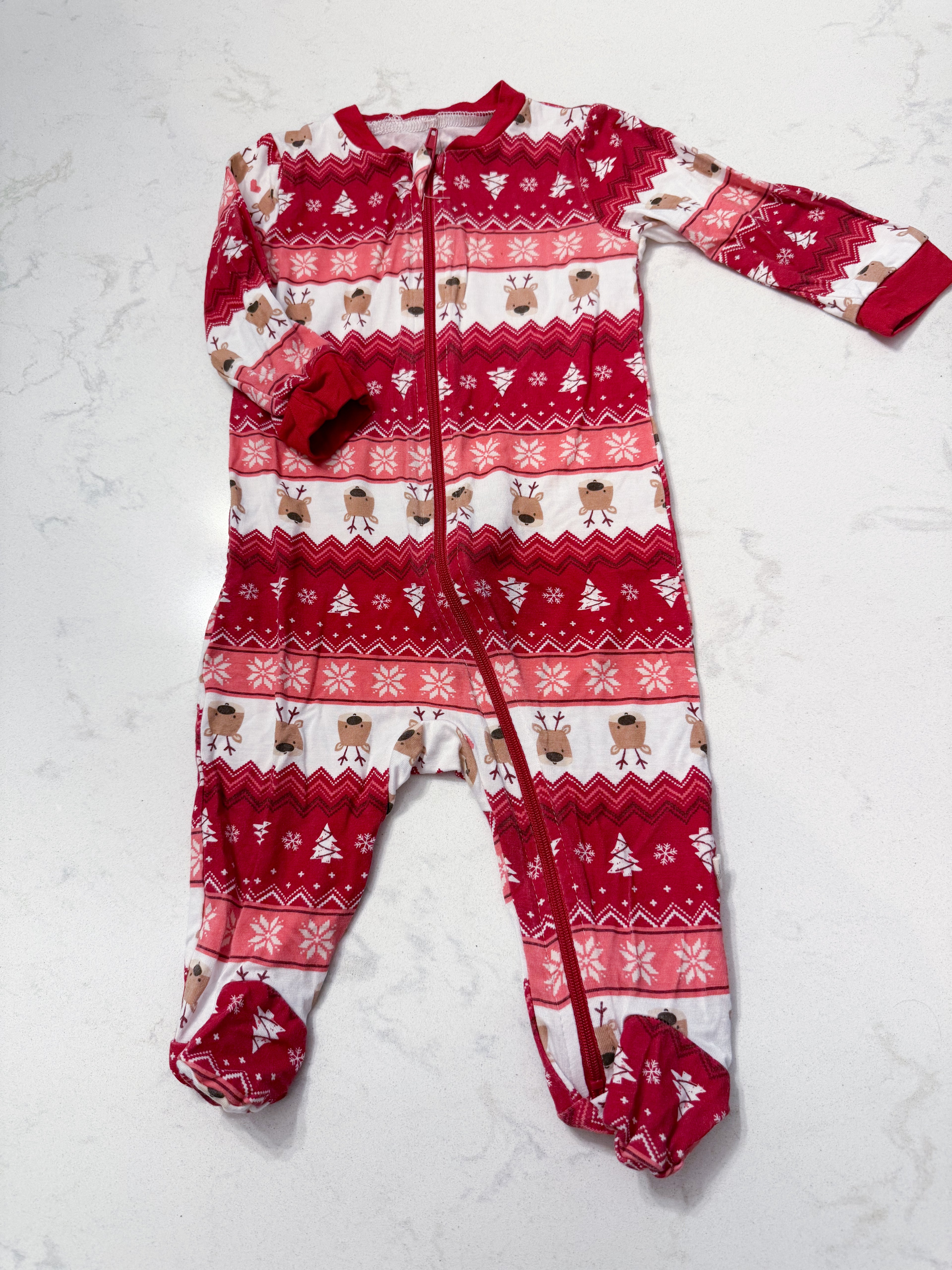 Milkberry- 3-6m- GUC- bamboo Christmas footie pajamas with reindeer