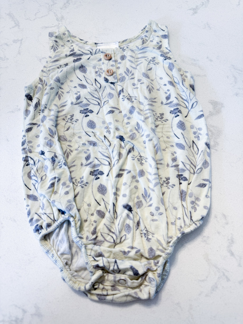 Jax and Lennon- 6-12m- PLAY- cream coloured tank bodysuit with purple florals