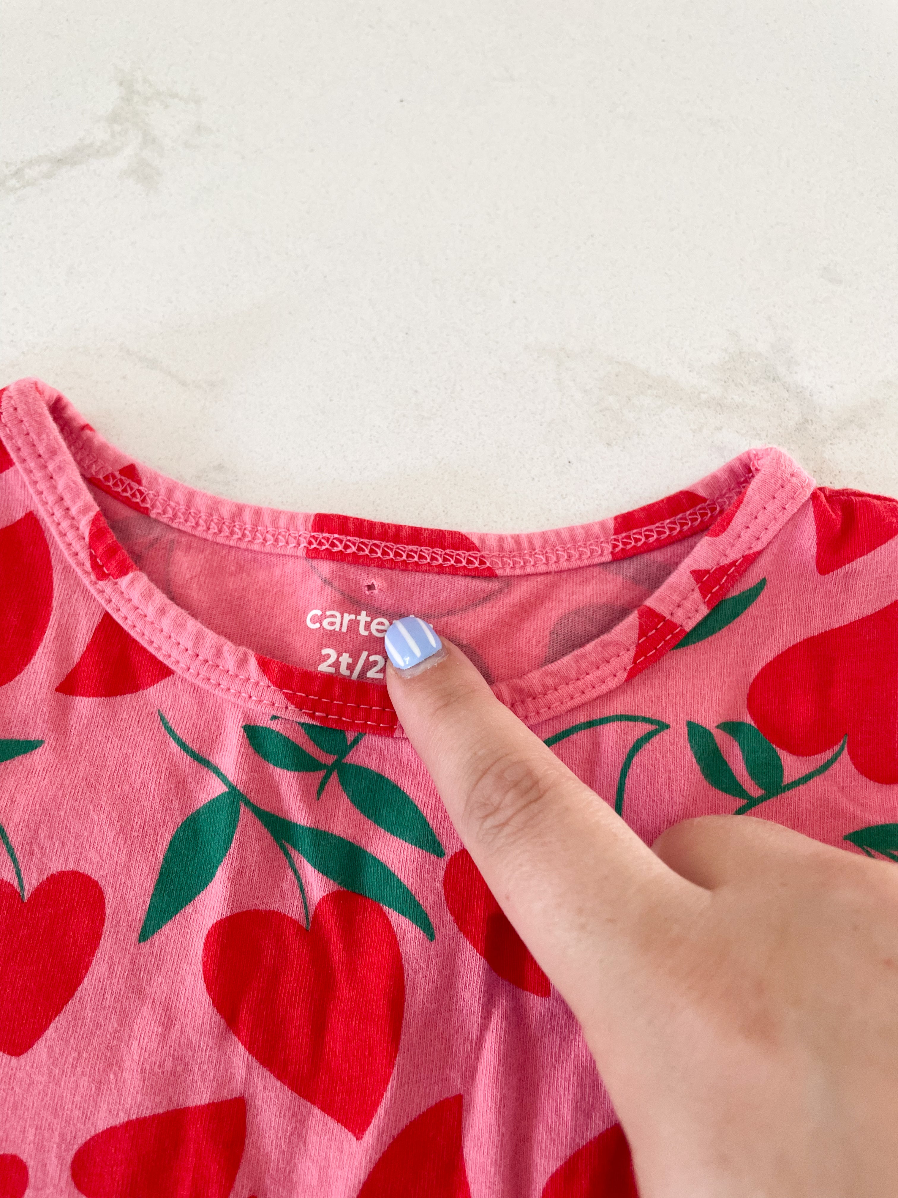 Carter’s- 2t- pink dress with cherry hearts all over.