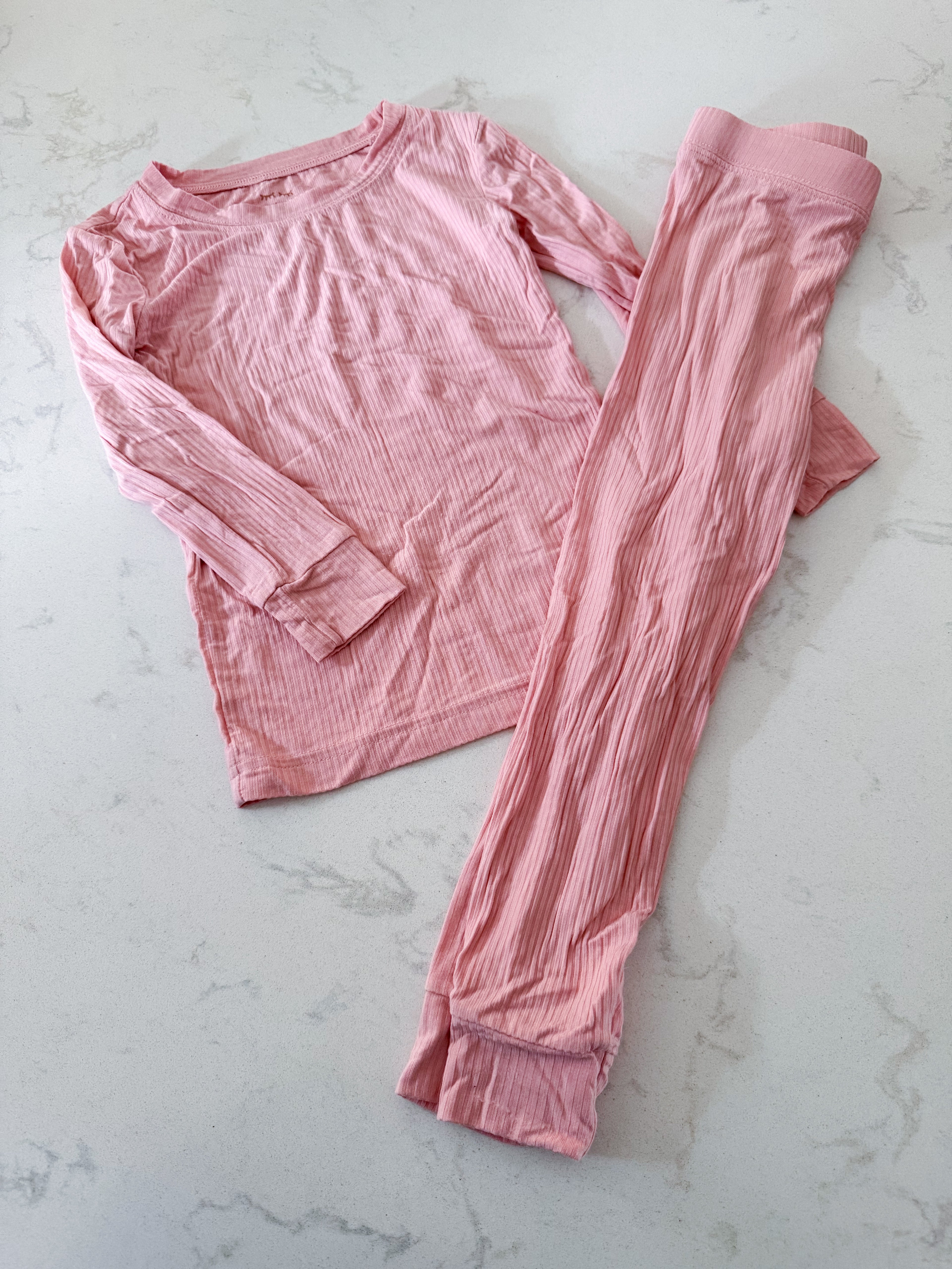 Little Sleepies- 3T- VGUC- light pink ribbed two piece bamboo Jammies
