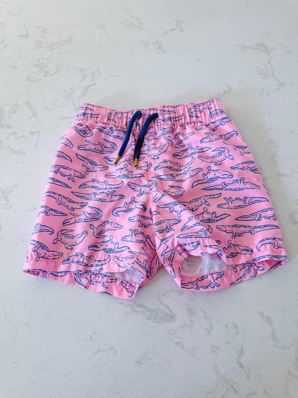 Old Navy- 2T- VGUC- pink swim trunks with blue crocodiles