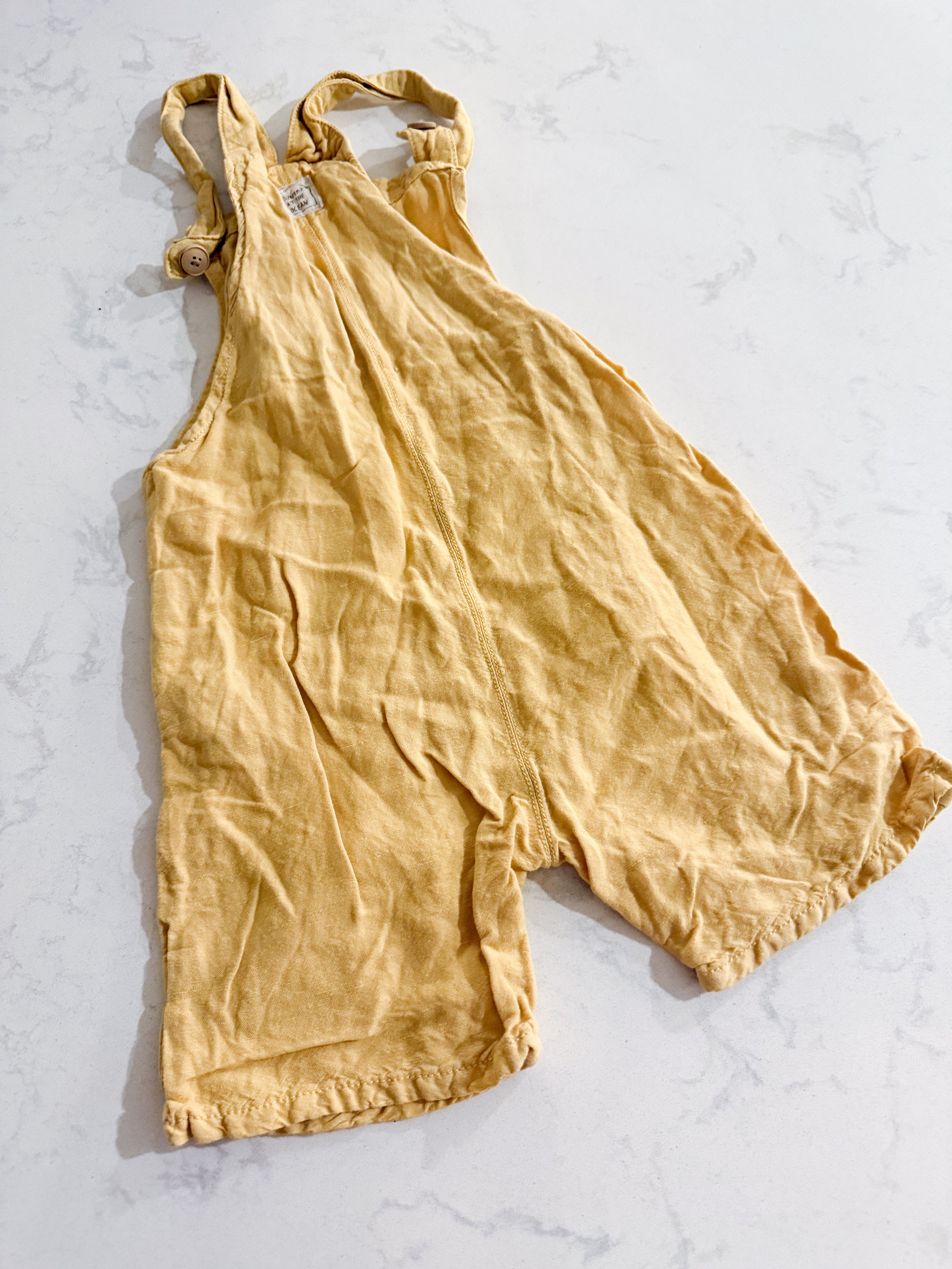 Zara- 4-5Y- GUC- dark yellow linen overalls