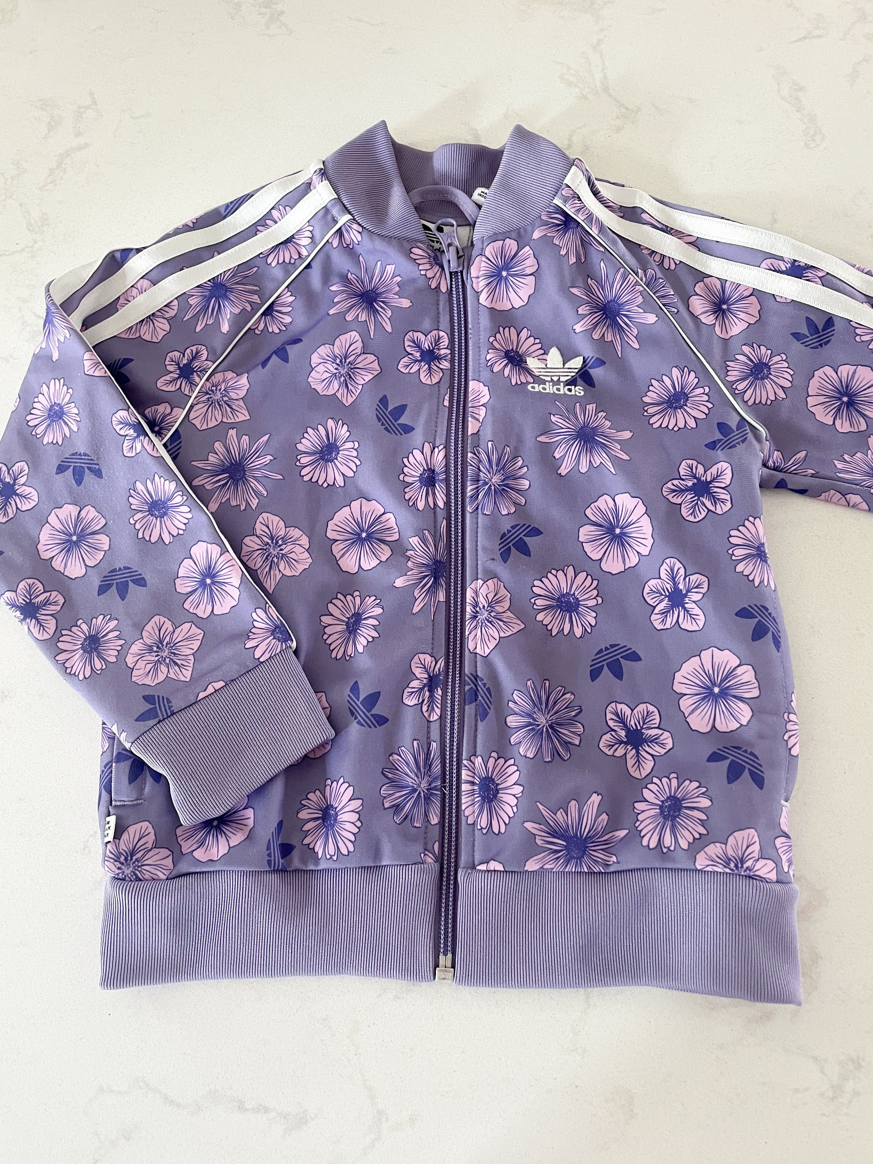 Adidas-4-5Y- PLAY- purple floral track jacket