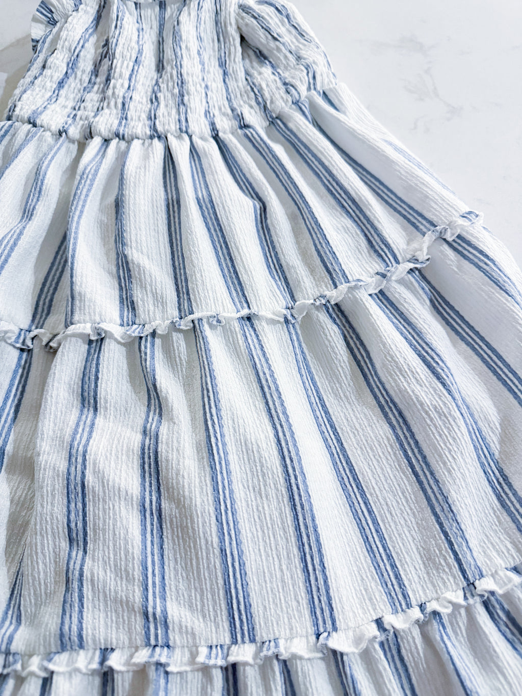 Zara- 10Y- VGUC- white layered blue striped tank dress with ruffles