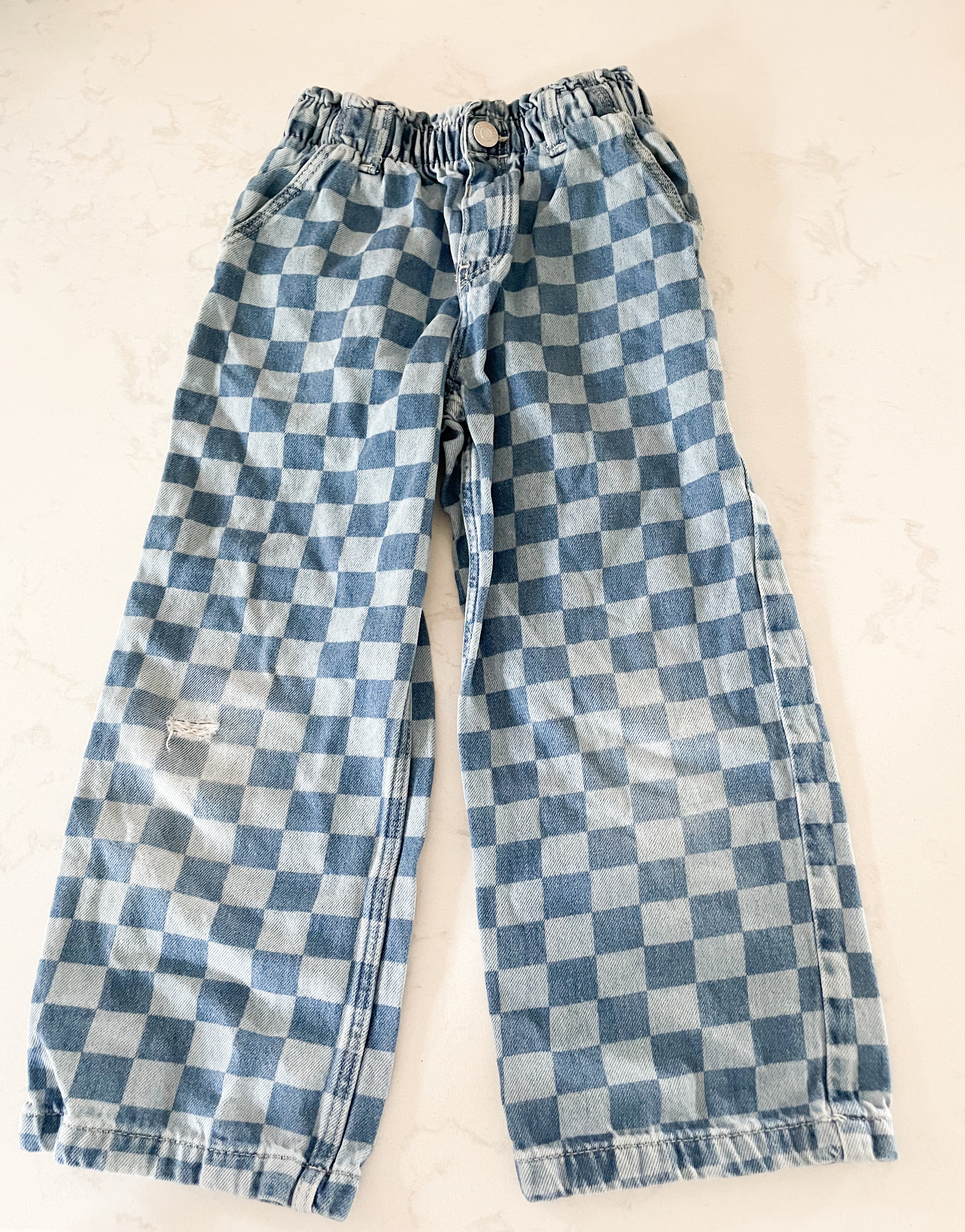 H&M-6Y-GUC- checkered high waisted paper bag jeans