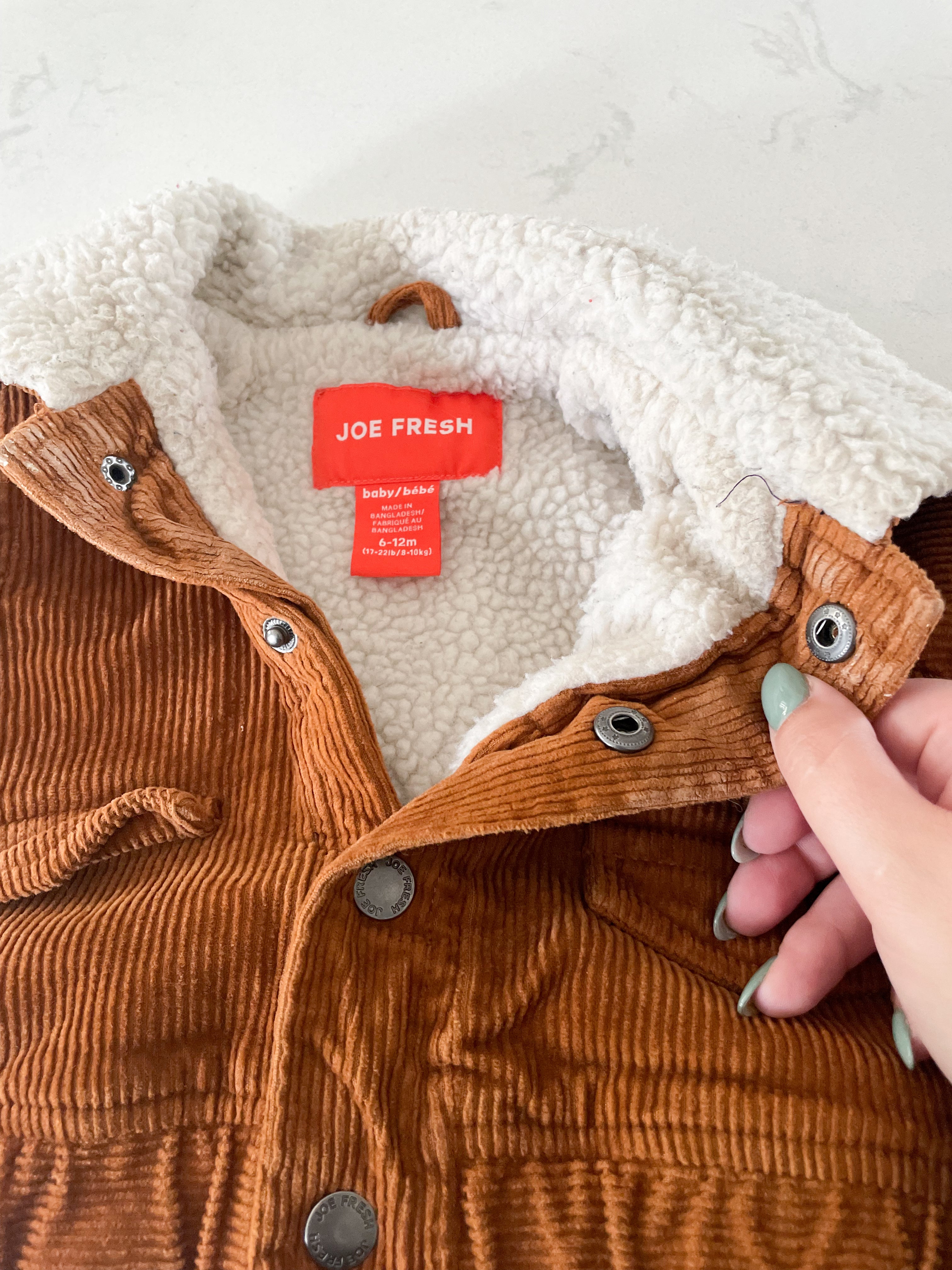 Joe Fresh-6-12m-VGUC-brown corduroy jacket