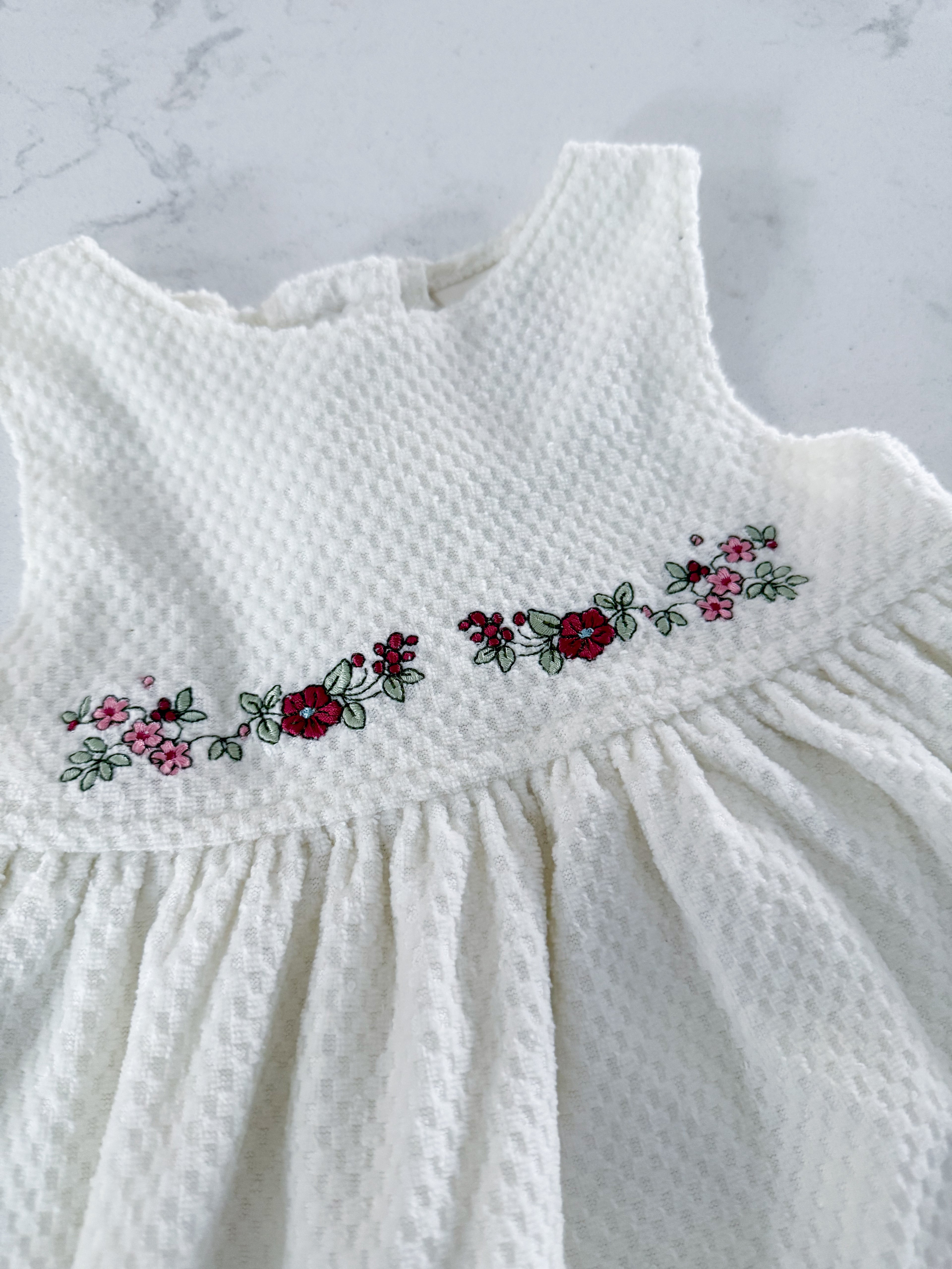 Cherokee (2005)- 12m- VGUC- white soft floral embroidered dress