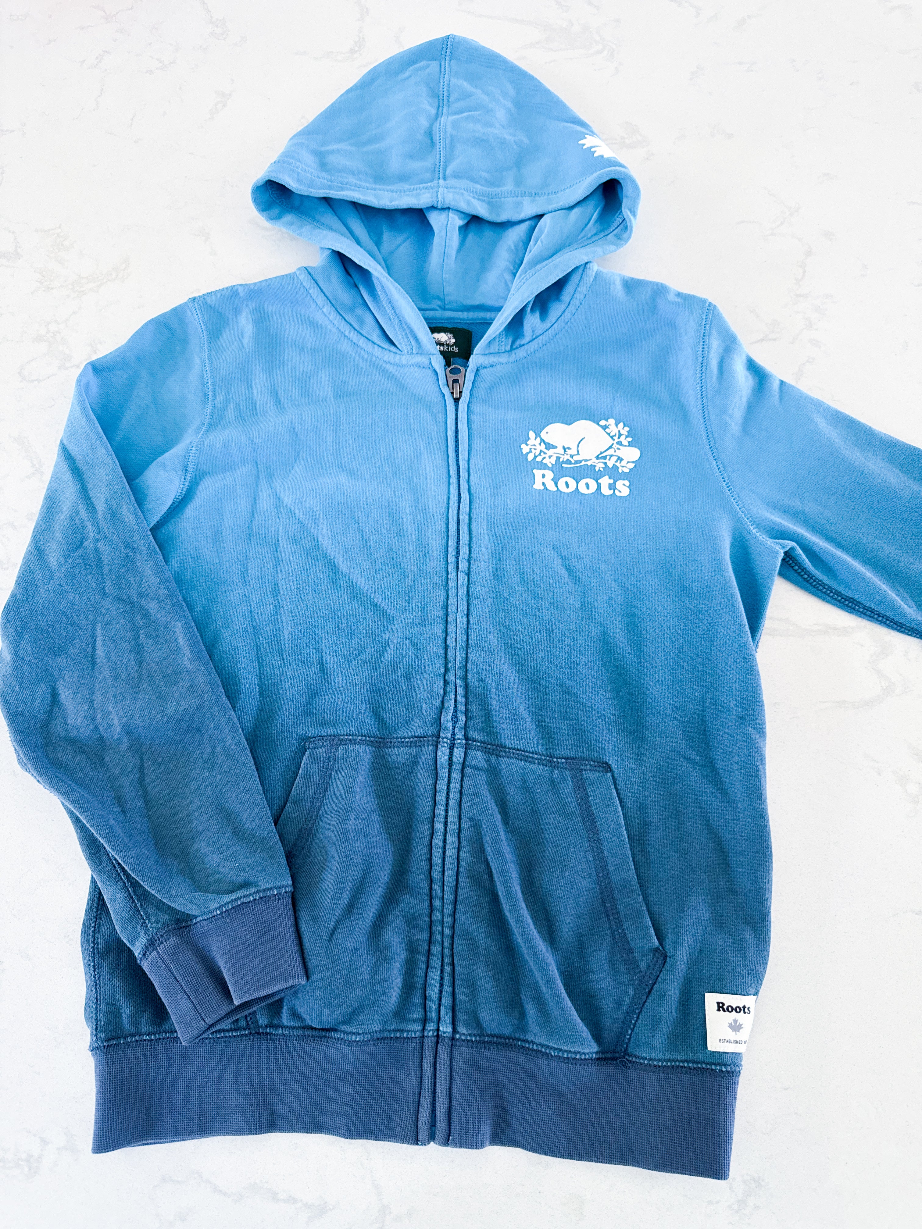 Roots- 9-10Y- GUC- blue gradient zip up hoodie