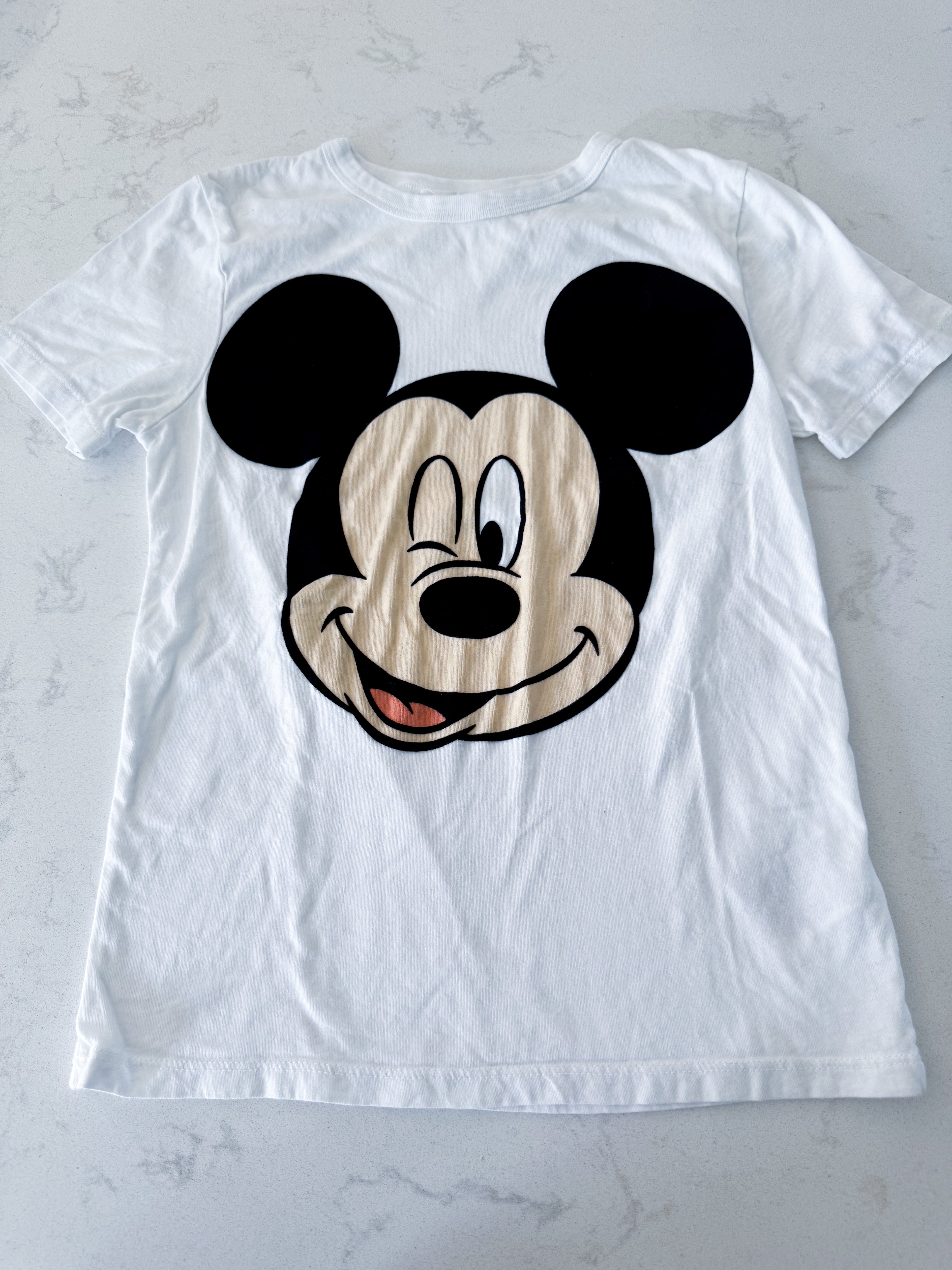 H&M- 8-10Y- VGUC- white t shiver with Mickey graphic and velvet ears