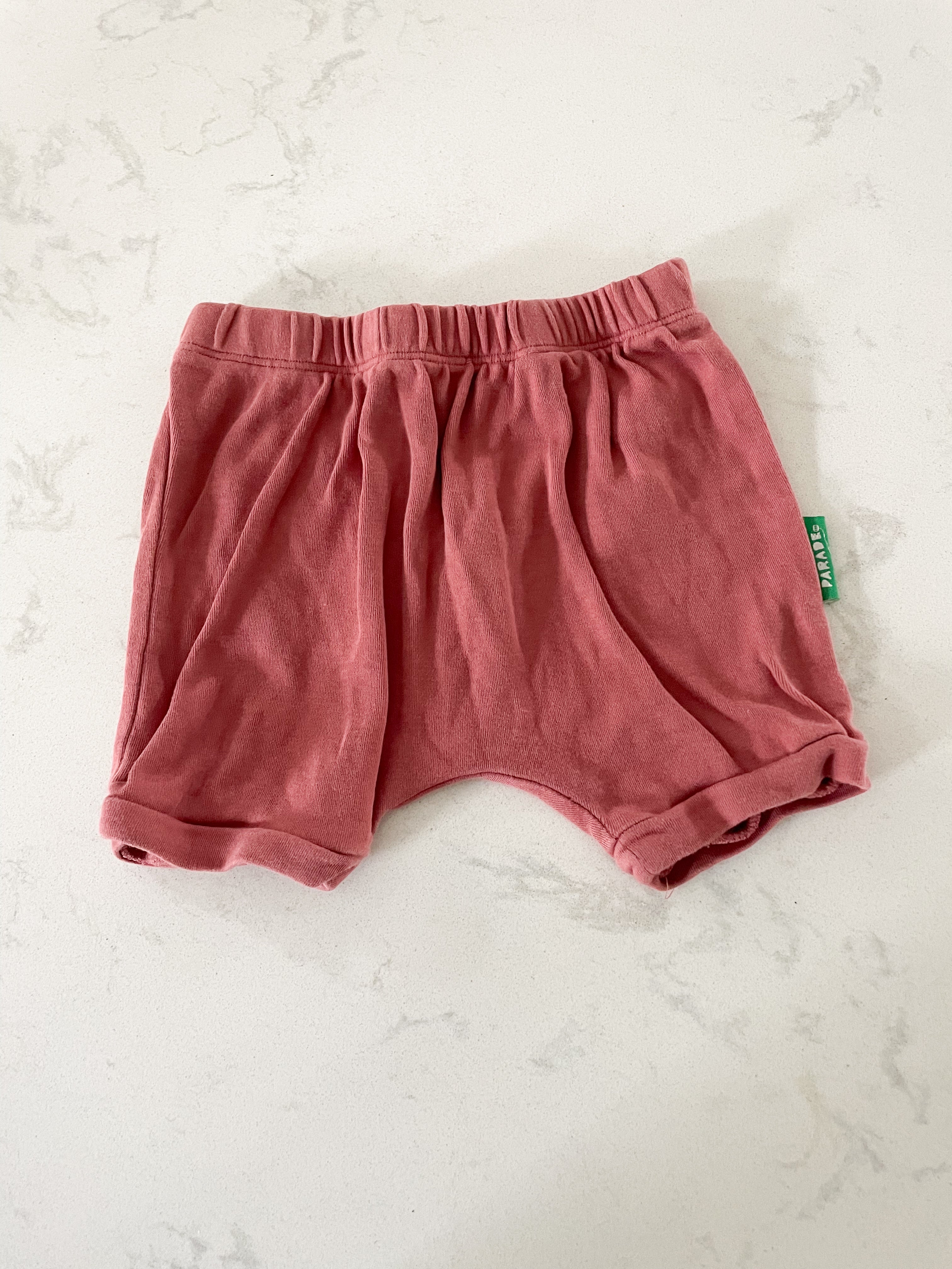 Parade Organics-12-18m-GUC-pinky red slouchy shorts
