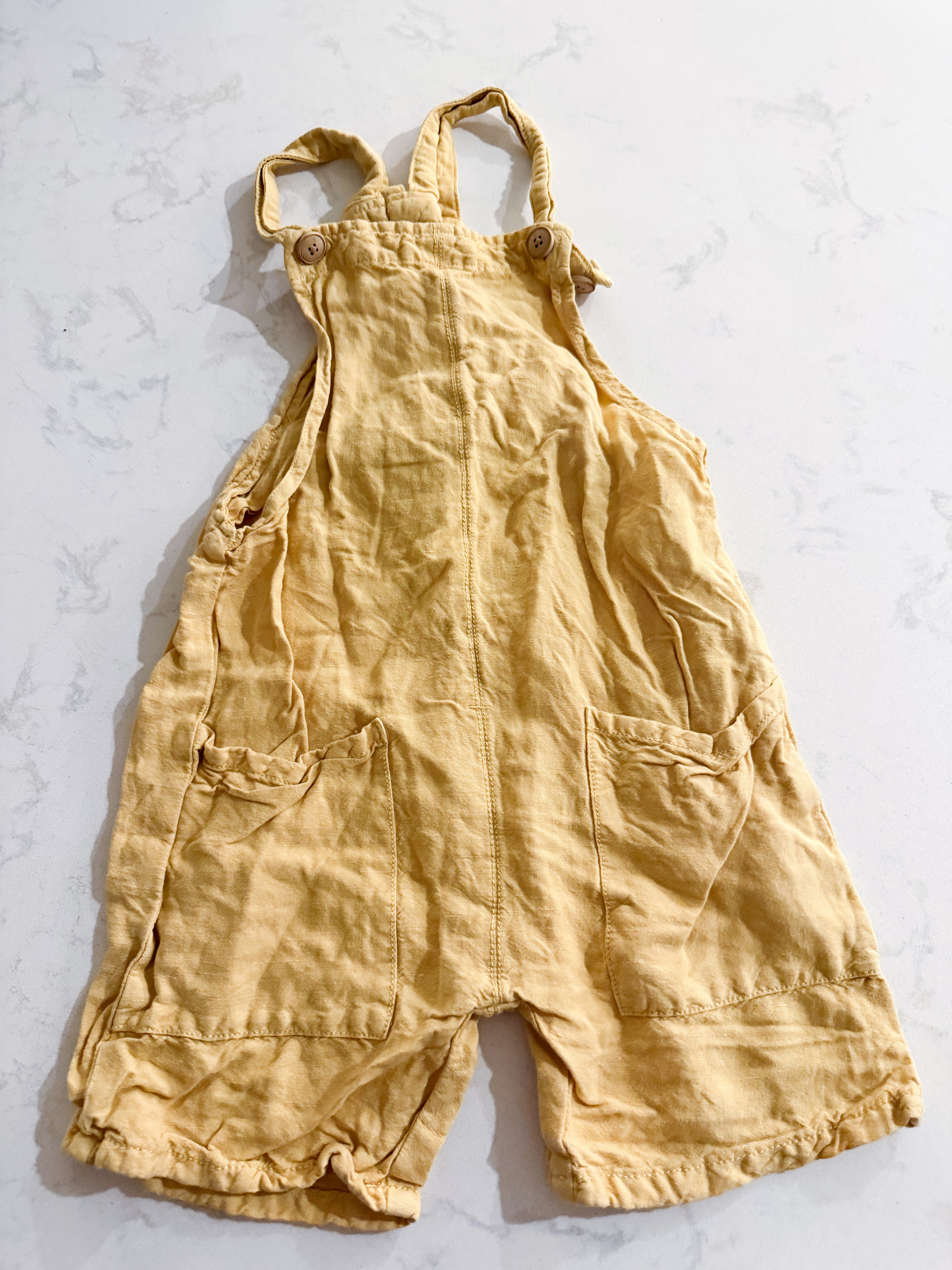 Zara- 4-5Y- GUC- dark yellow linen overalls