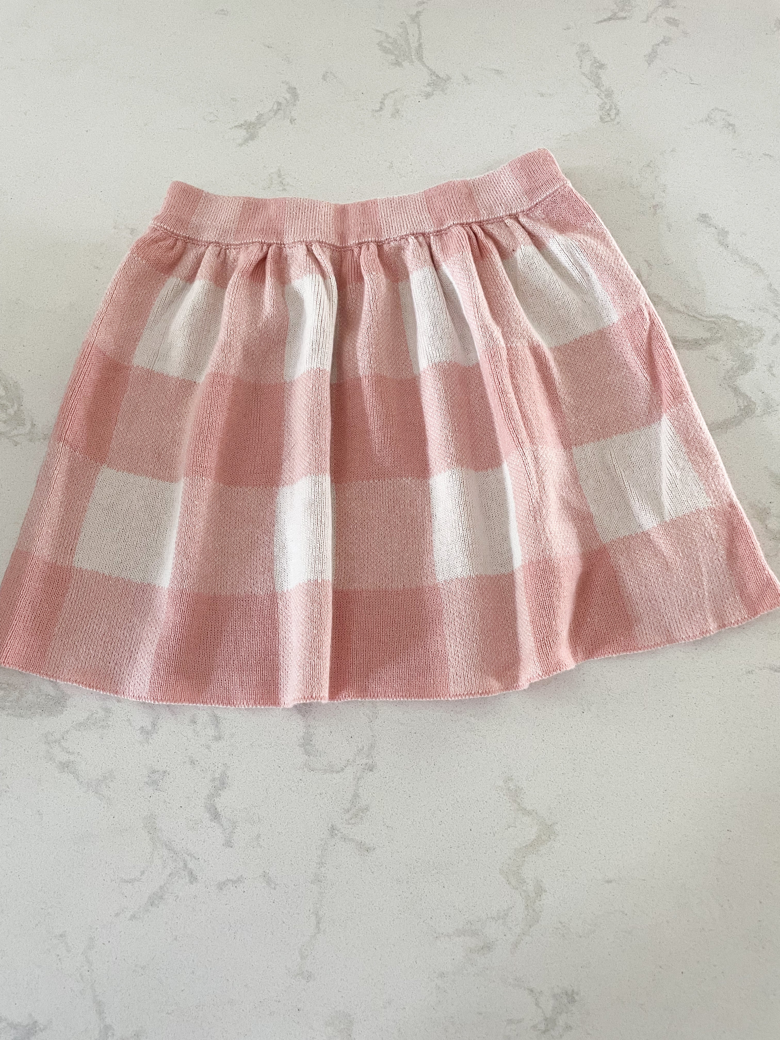 No brand- 2t- VGUC- light pink and white plaid knit skirt