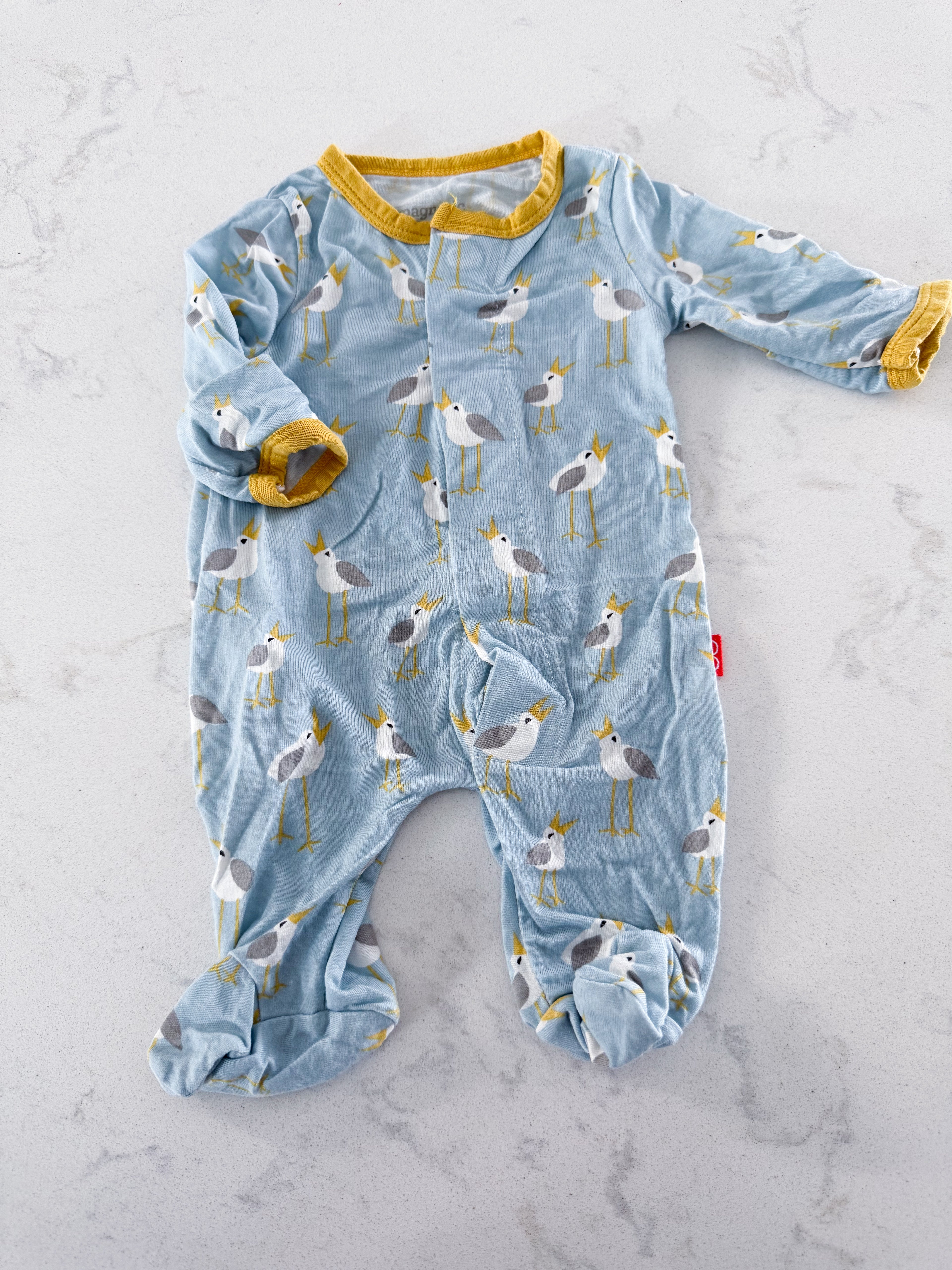 Magnetic Me- preemie- VGUC- light blue magnetic bamboo pajamas with seagulls