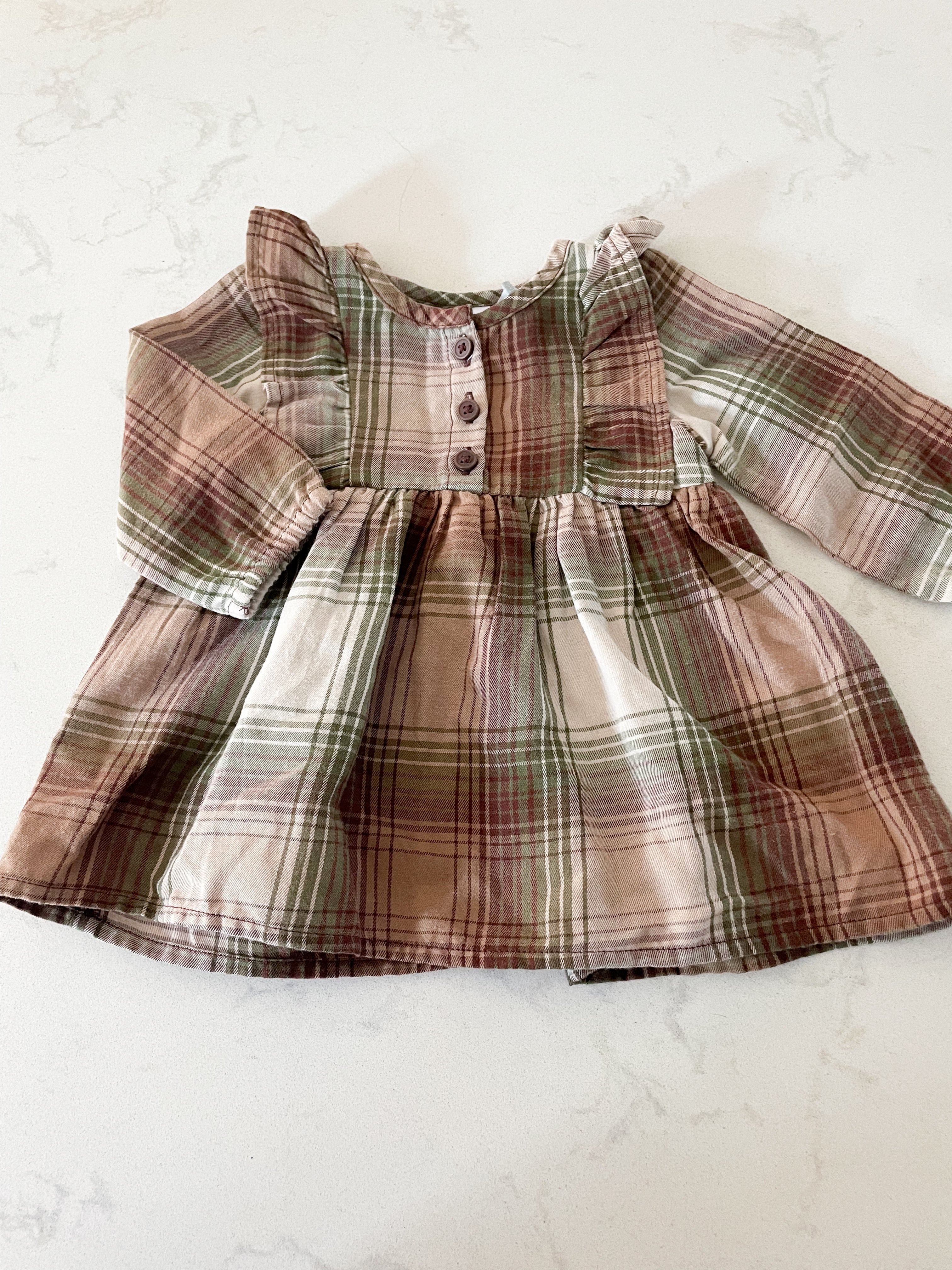 The Children’s Place-0-3m-VGUC- brown and green plaid dress