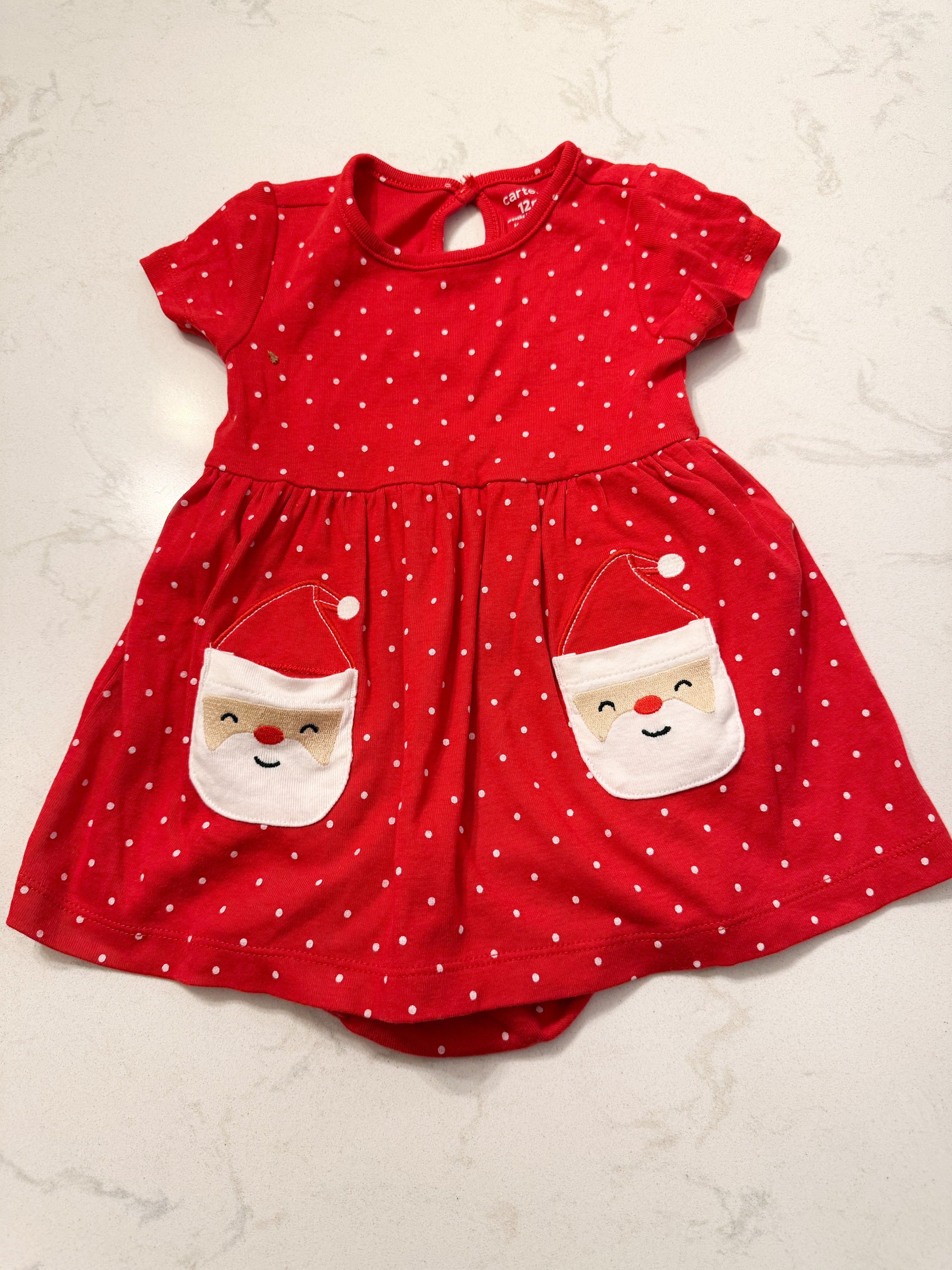 Carter’s- 12m- VGUC- red Santa dress with bodysuit attached