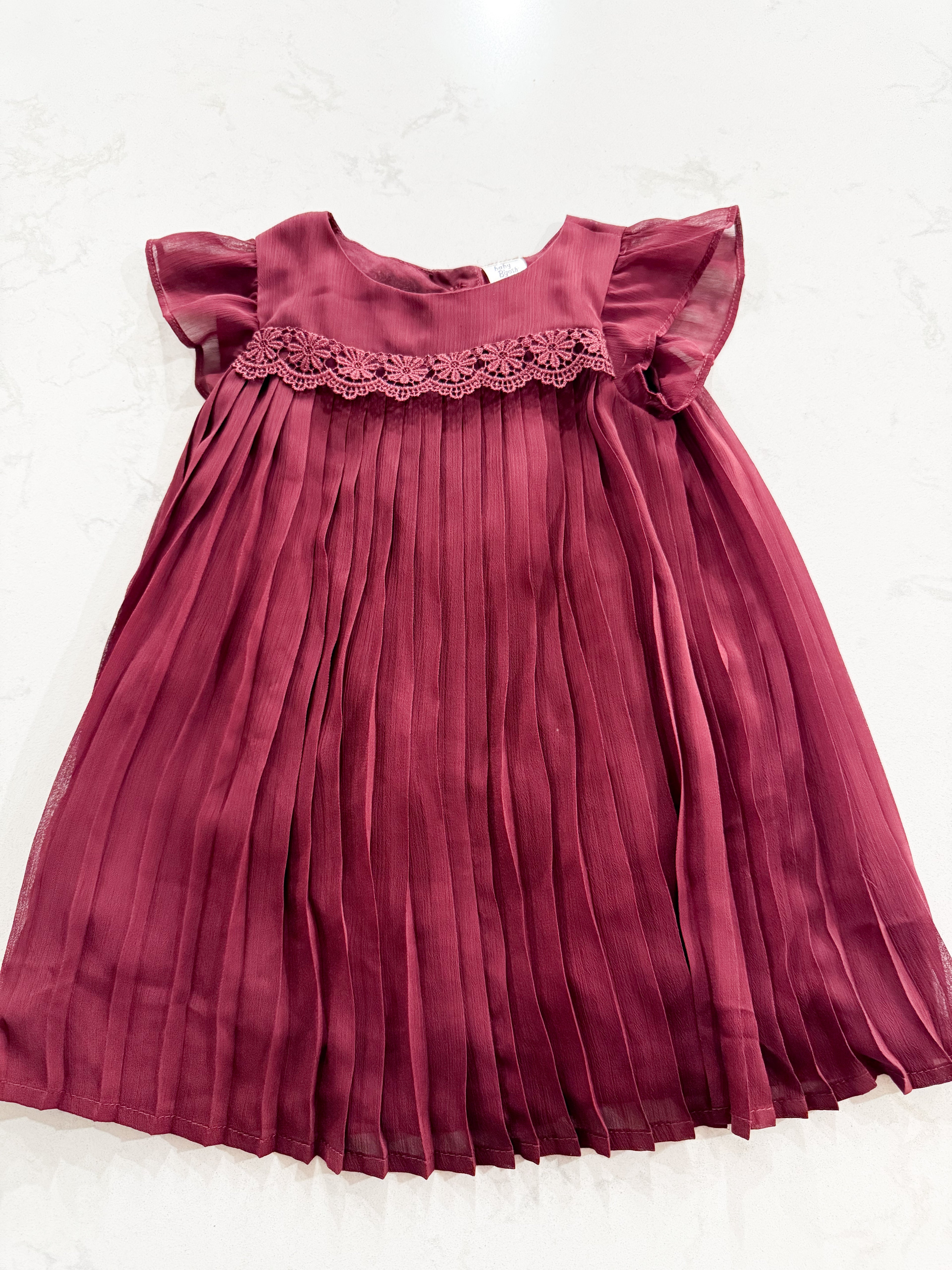 Baby B’gosh- 18m- VGUC- burgundy chiffon dress with sparkly embroidery