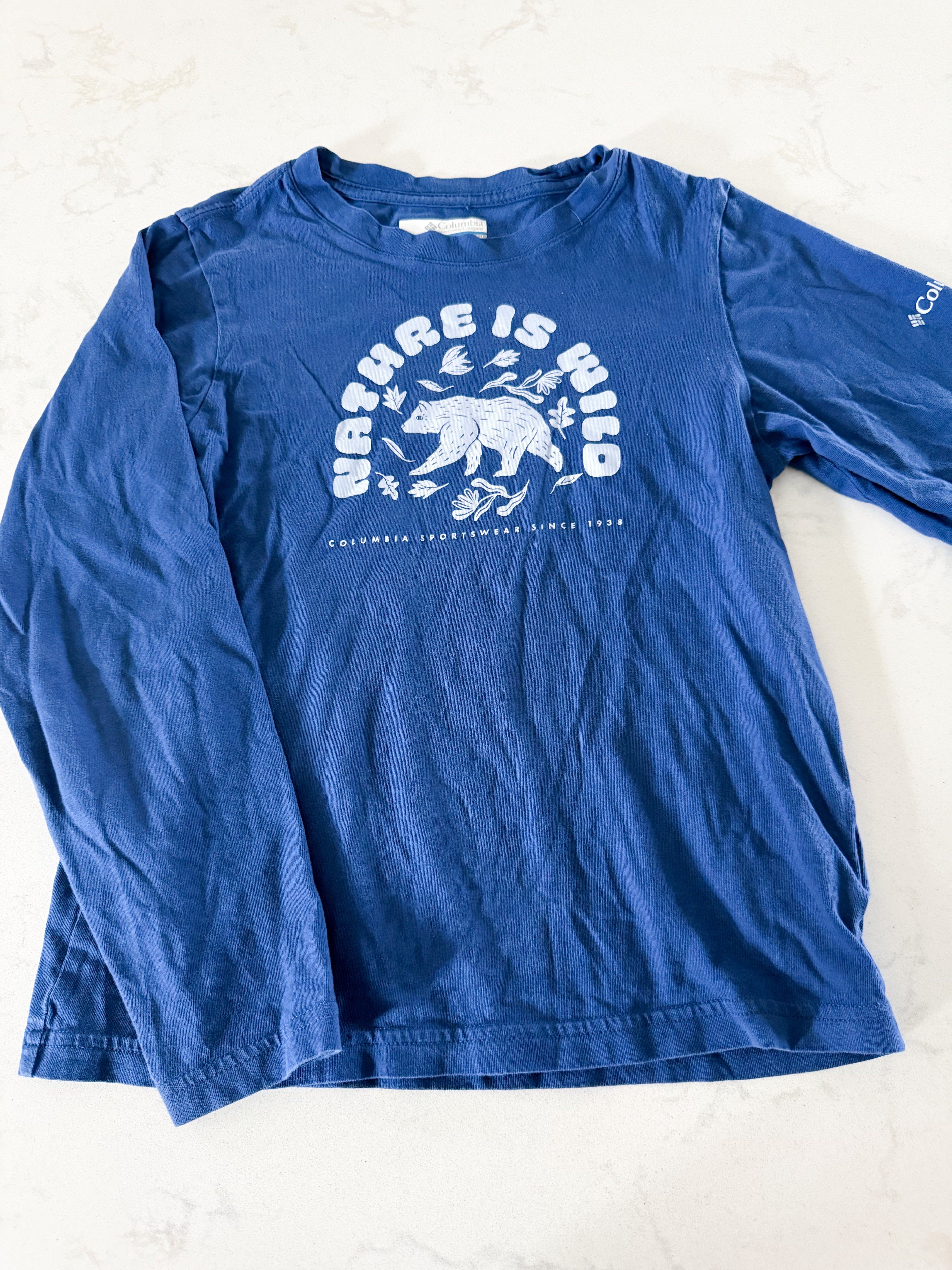 Columbia- 8Y- VGUC- long sleeve shirt with “nature is wild” on front
