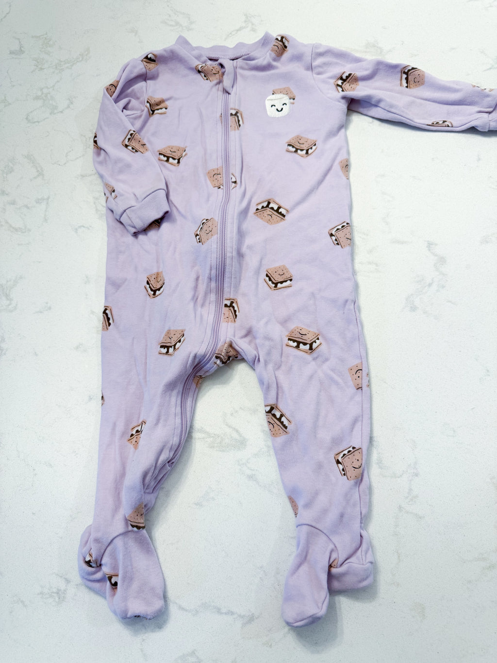 Pekkle- 9m- PLAYY- light purple footie pajamas with s’mores pattern