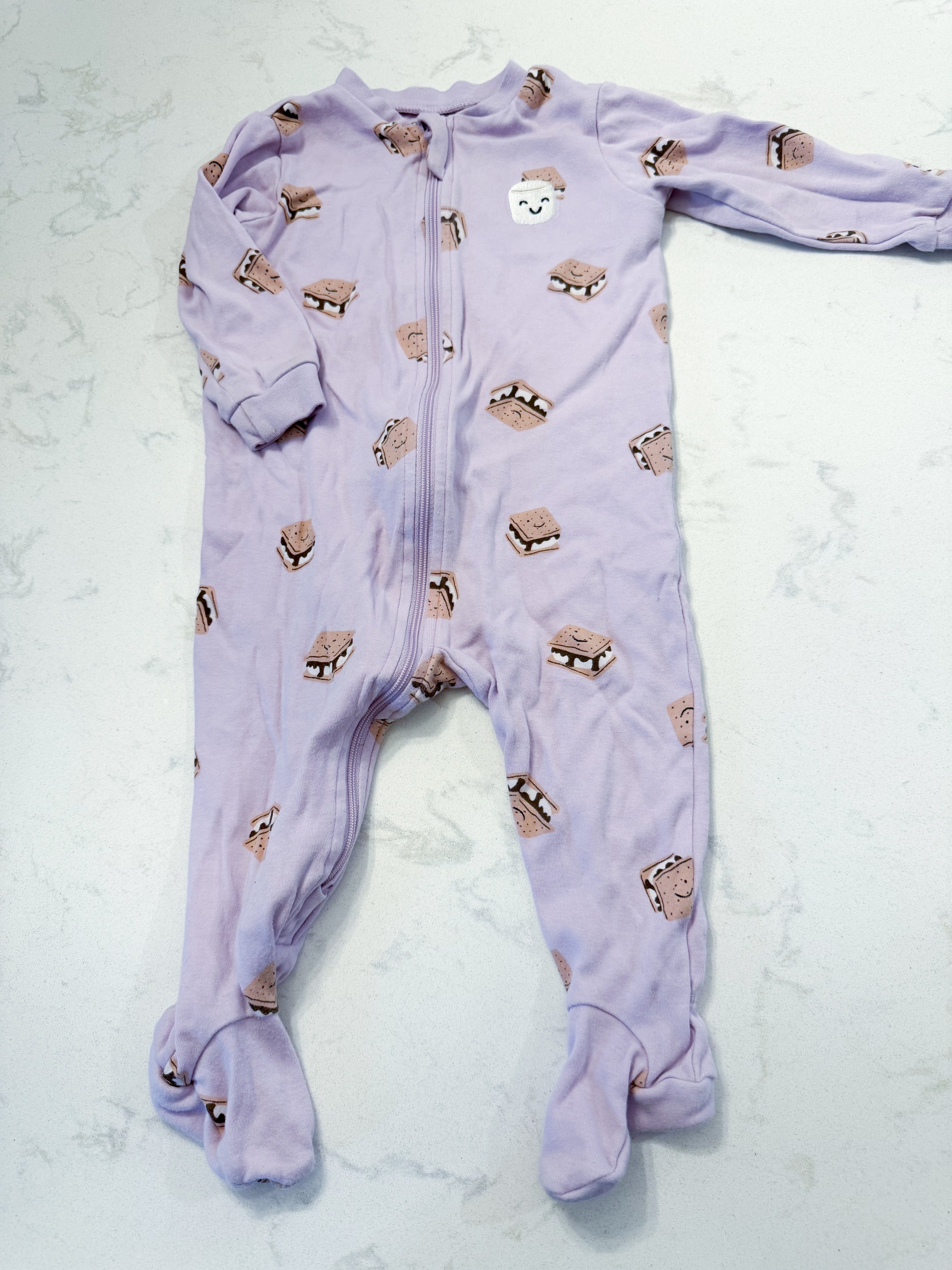 Pekkle- 9m- PLAYY- light purple footie pajamas with s’mores pattern