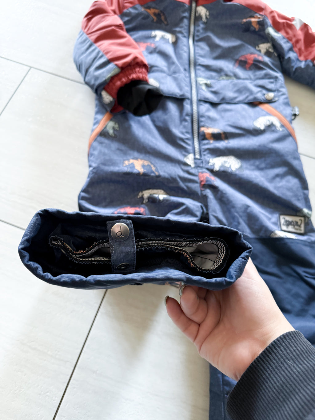 Deux Par Deux- 3T- VGUC- rust brown and blue snow suit with bears