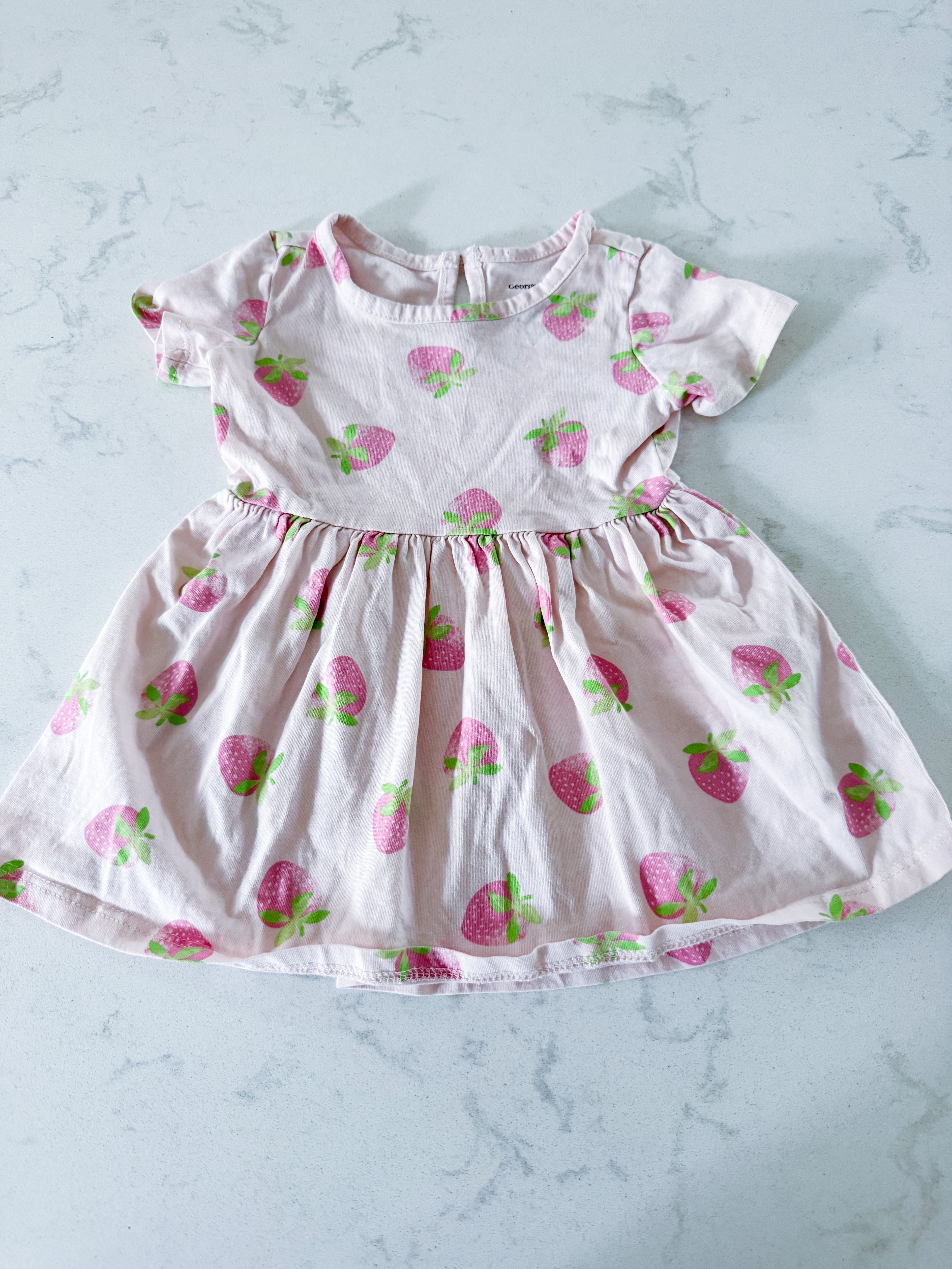 George- 6-12m- GUC- light pink dress with pink strawberries
