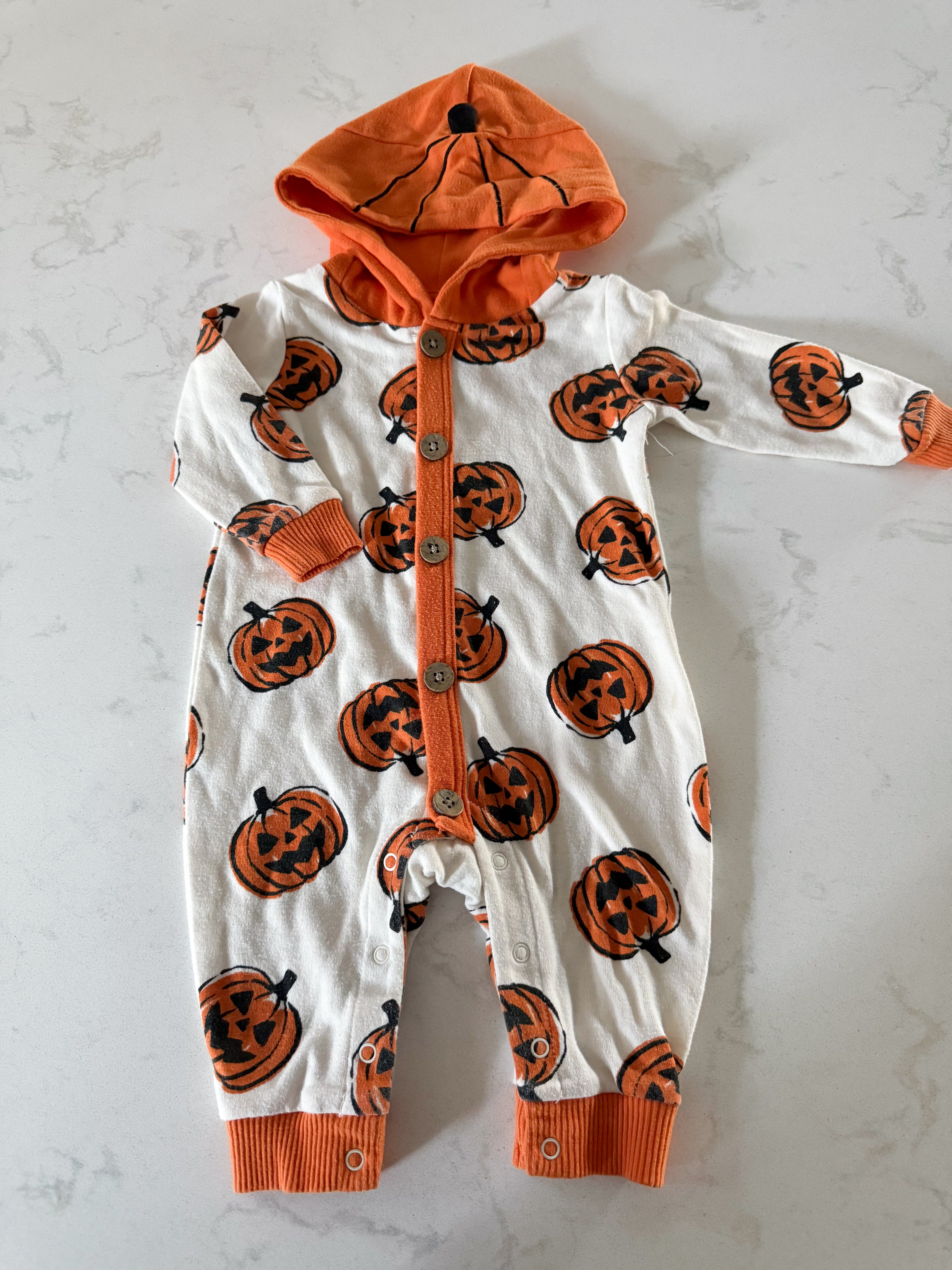 Wonder Nation- 3-6m- GUC- pumpkin hooded romper