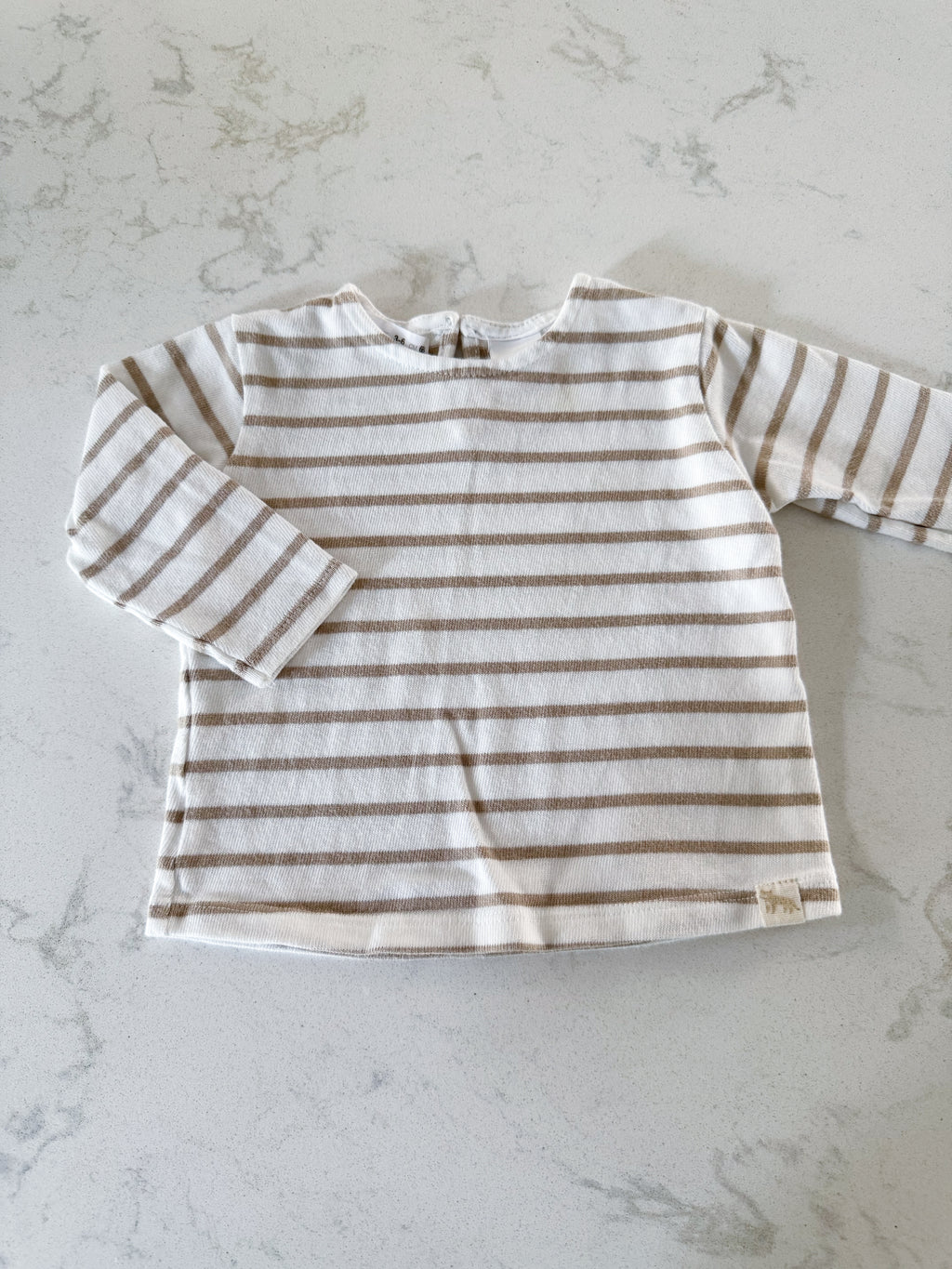 Zara- 3-6m- PLAY- long sleeve brown and white striped shirt